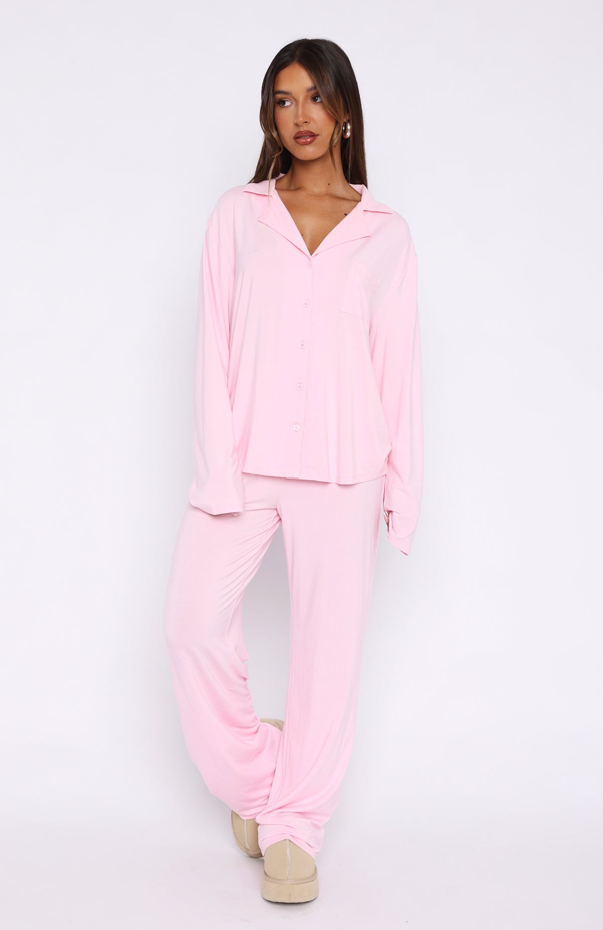 Pillow Talk Long Sleeve Pyjama Set Baby Pink | White Fox Boutique US