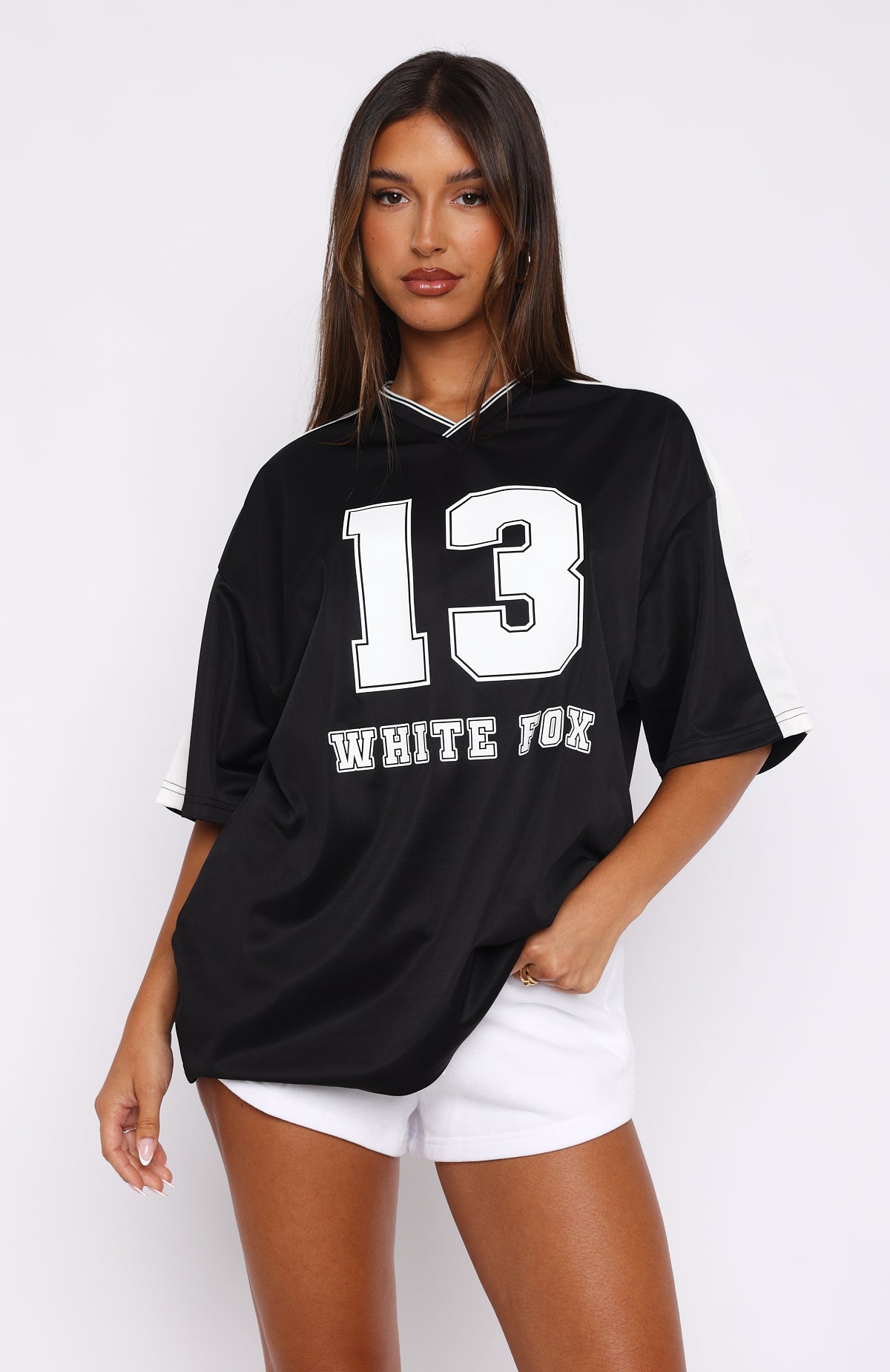 Go For The Shot Oversized Jersey Black | White Fox Boutique US
