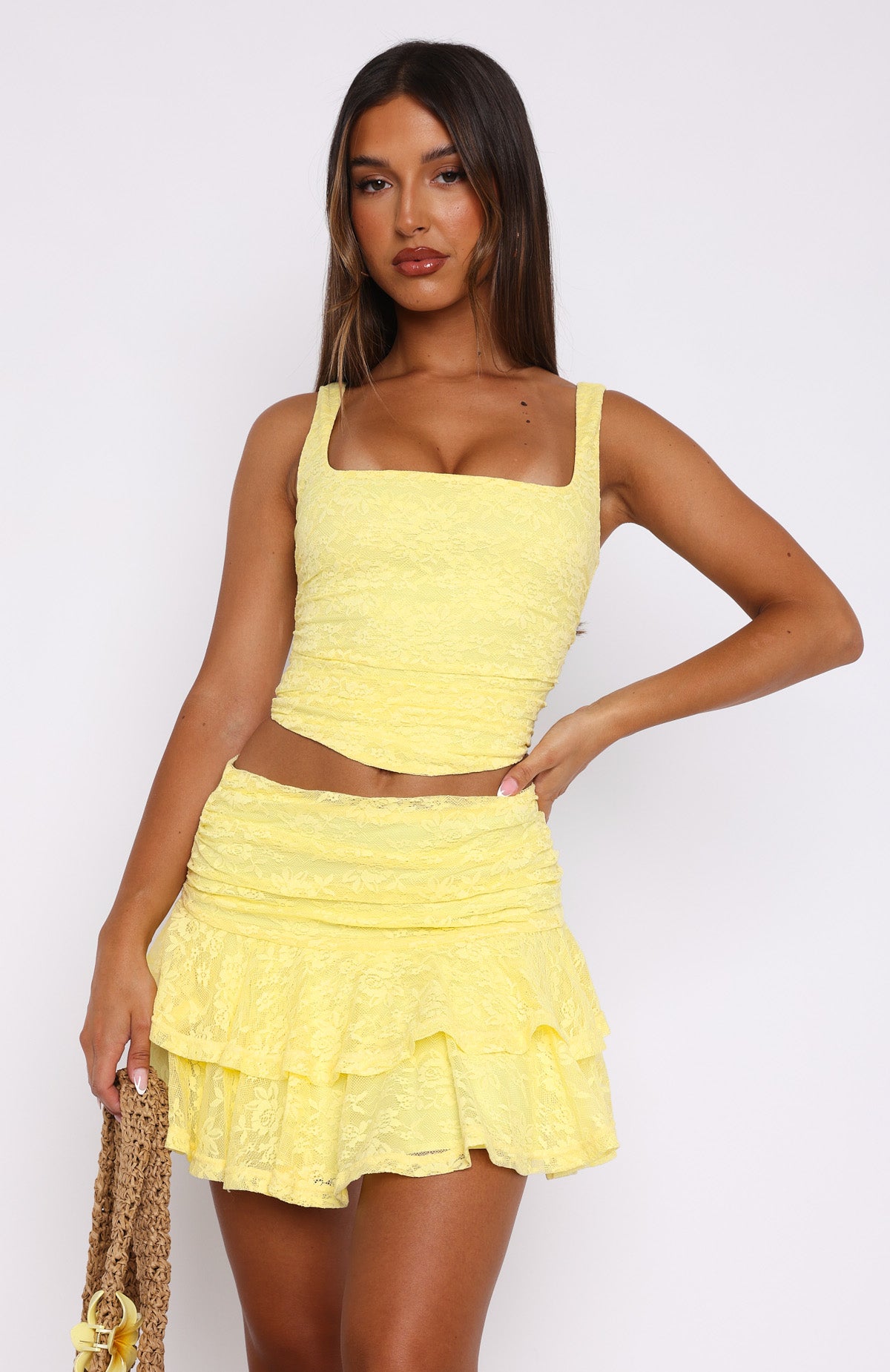 Let's Have Some Fun Lace Mini Skirt Lemon | White Fox Boutique US