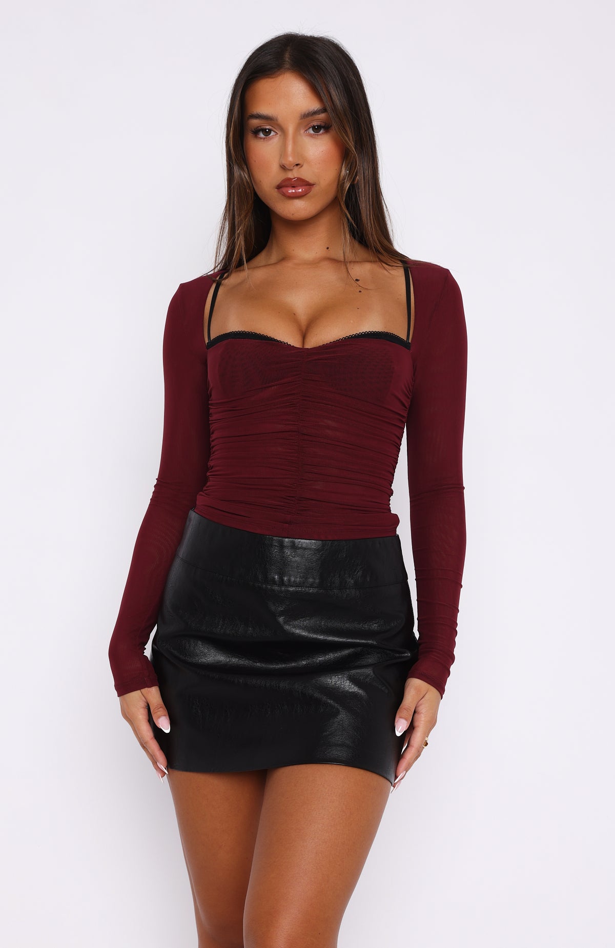 Our Days Long Sleeve Bustier Burgundy | White Fox Boutique US