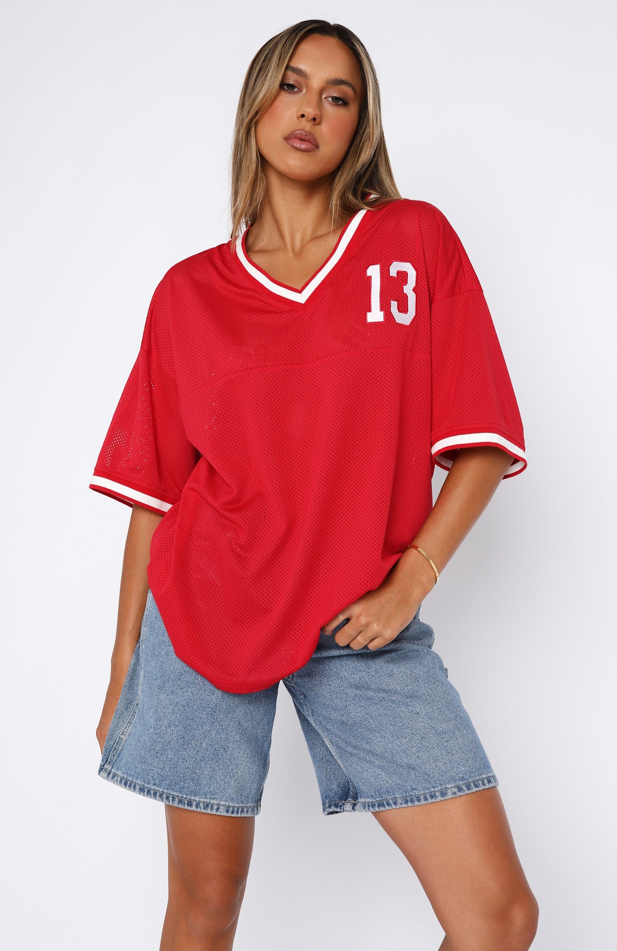 Moves To Make Oversized Sports Tee Red | White Fox Boutique US