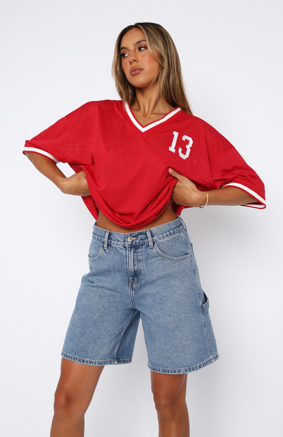 Moves To Make Oversized Sports Tee Red | White Fox Boutique US