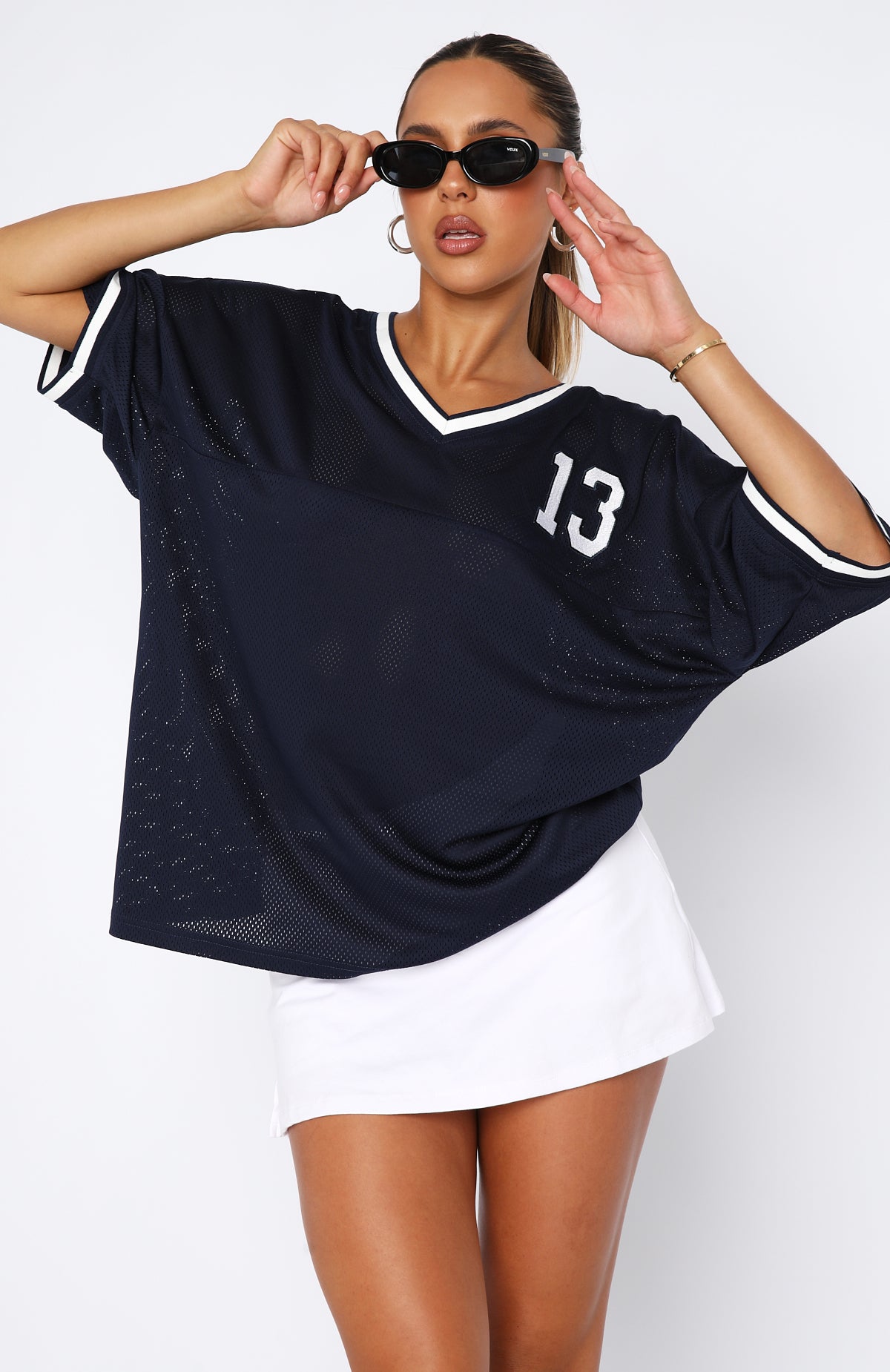 Moves To Make Oversized Sports Tee Dark Navy | White Fox Boutique US