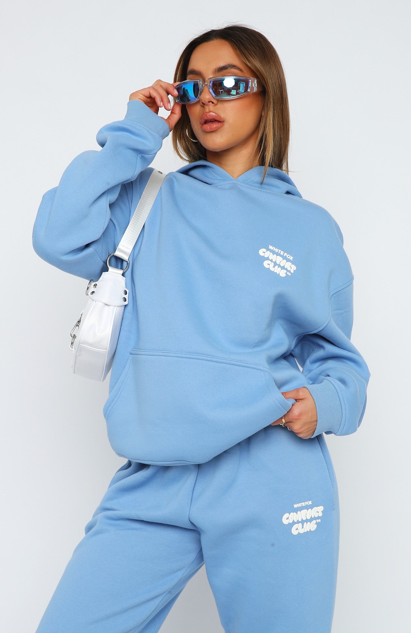 White and blue hoodie Clearance