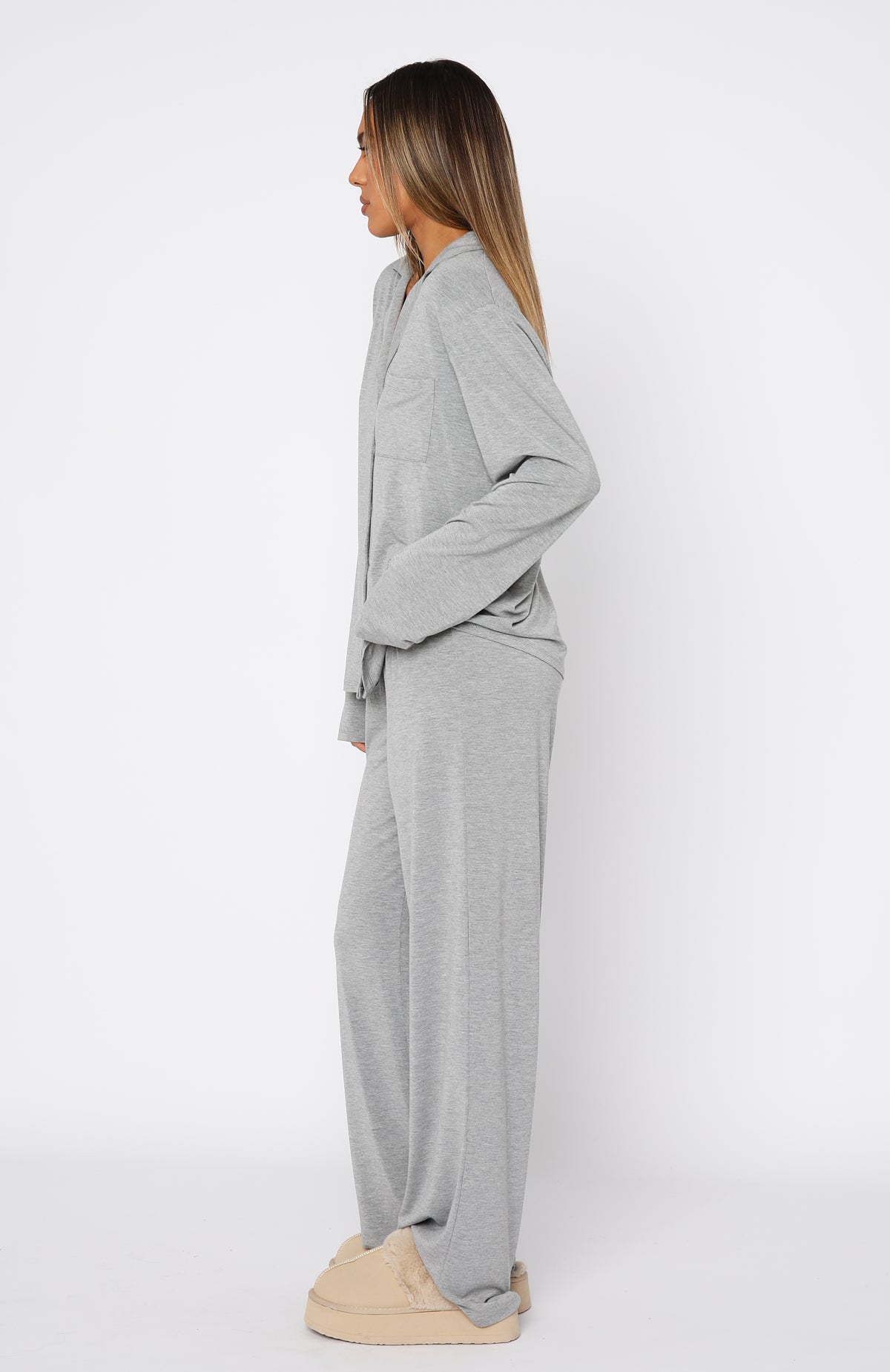 Pillow Talk Long Sleeve Pyjama Set Grey Marle | White Fox Boutique US
