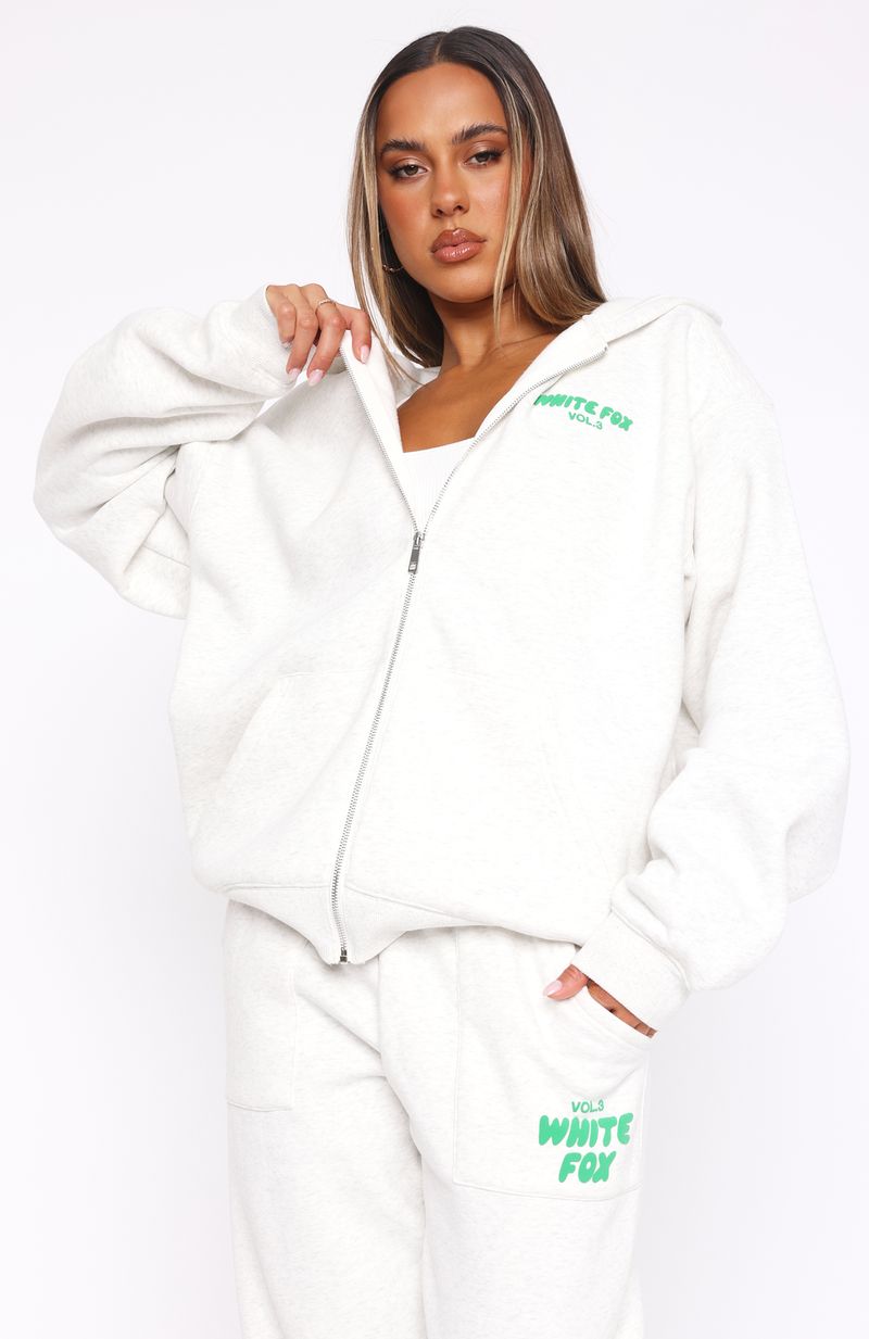 Offstage Zip Front Hoodie Glacier Grey | White Fox Boutique US