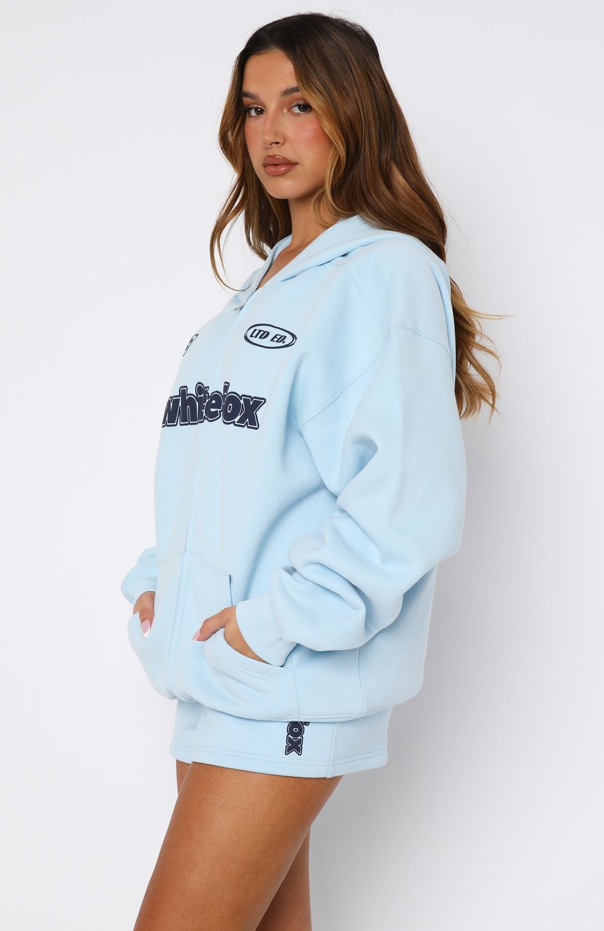 Ready To Go Zip Front Hoodie Baby Blue | White Fox Boutique US