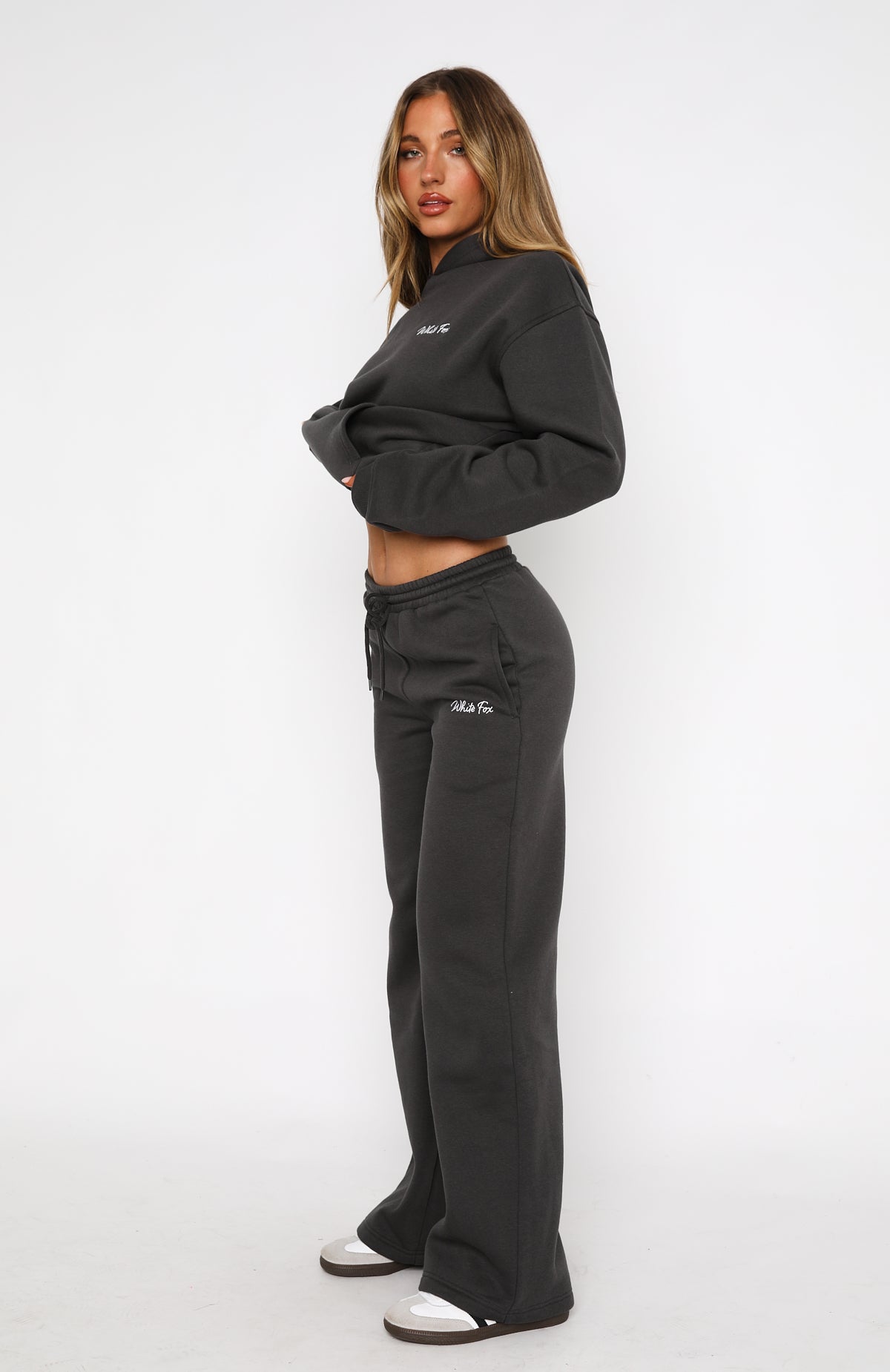 Match Your Words Wide Leg Sweatpants Charcoal White Fox Boutique US