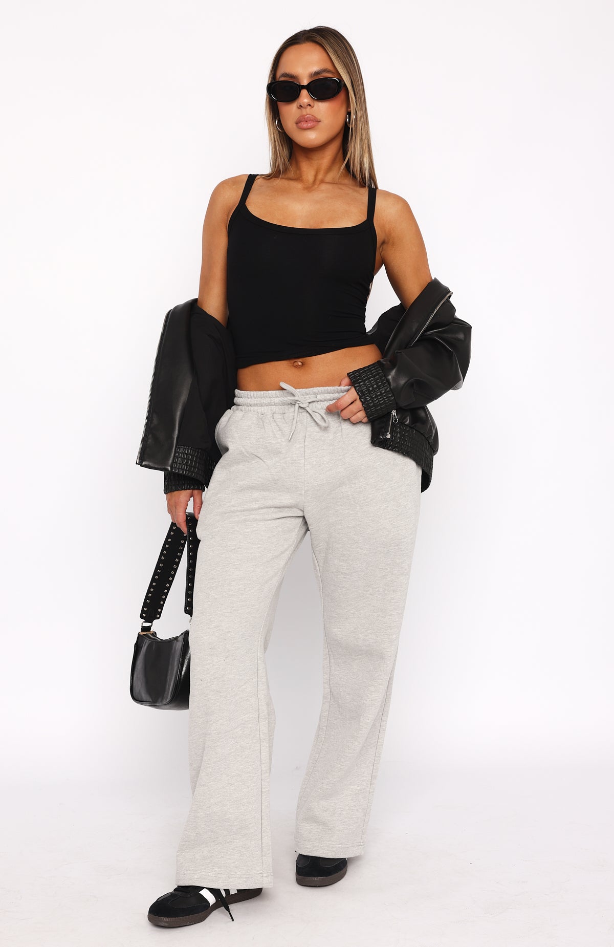 Stick With Me Wide Leg Sweatpants Grey Marle