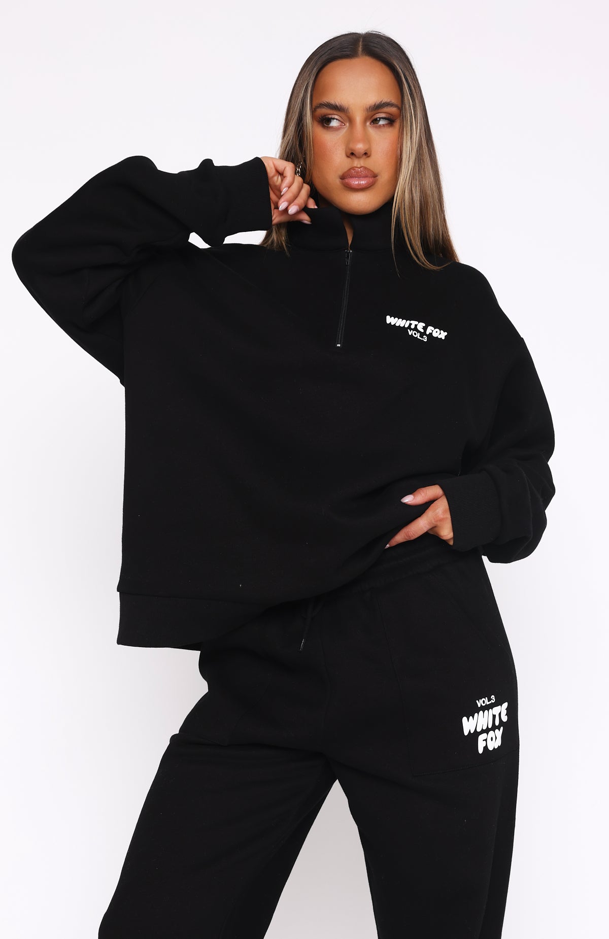 Offstage Zip Front Sweater Monochrome | White Fox Boutique US