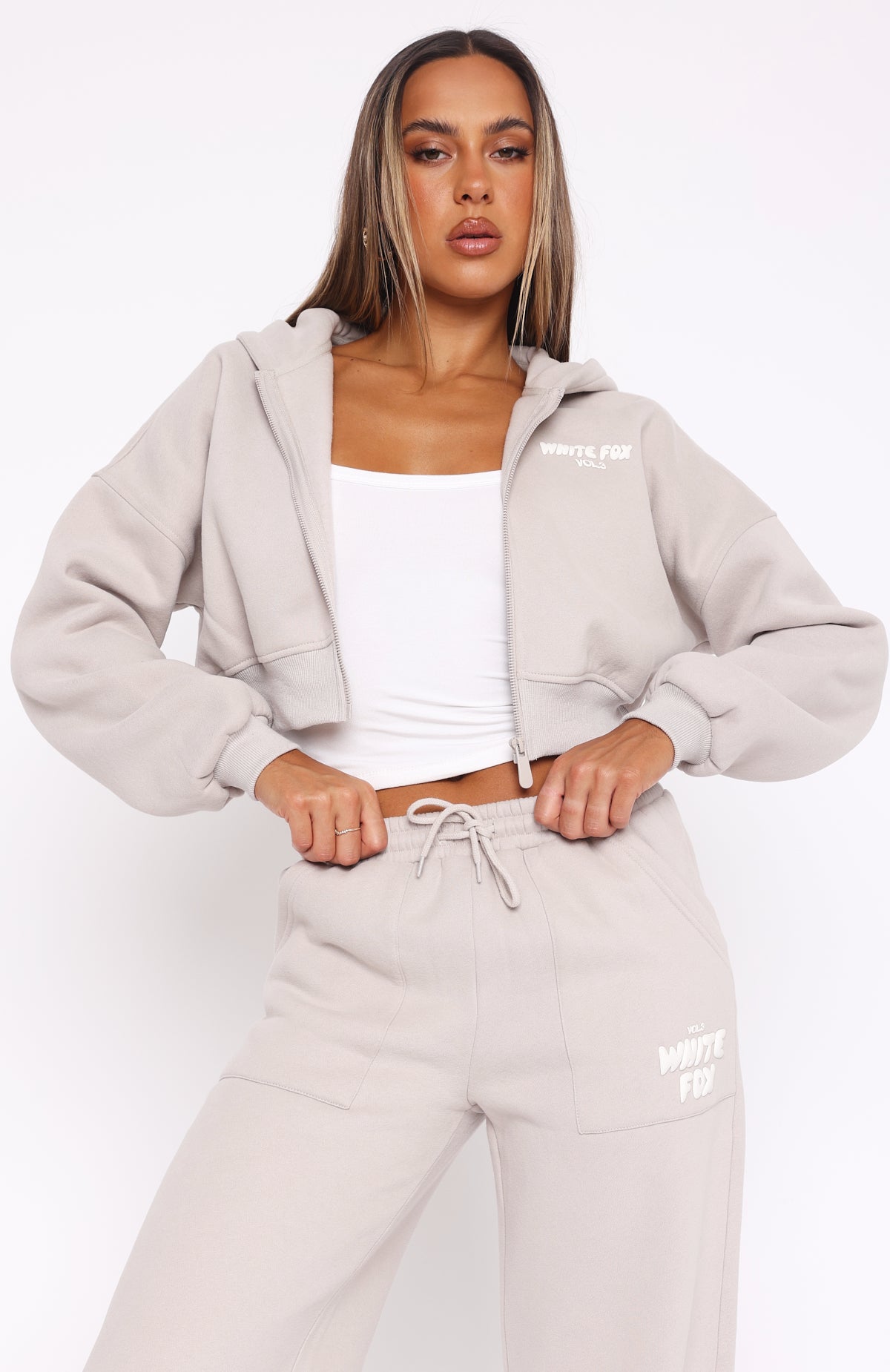 Offstage Cropped Zip Hoodie Moon | White Fox Boutique US