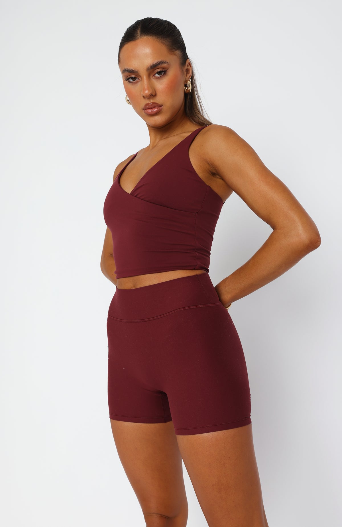 Endurance Scrunch High Waisted Shorts Burgundy | White Fox Boutique US