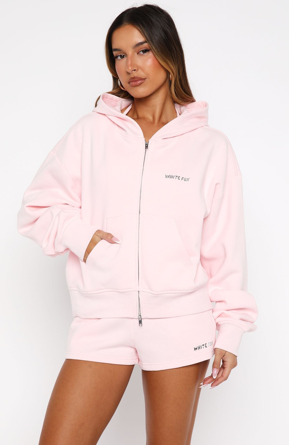 Test Drive Boxy Zip Front Hoodie Icy Pink | White Fox Boutique US
