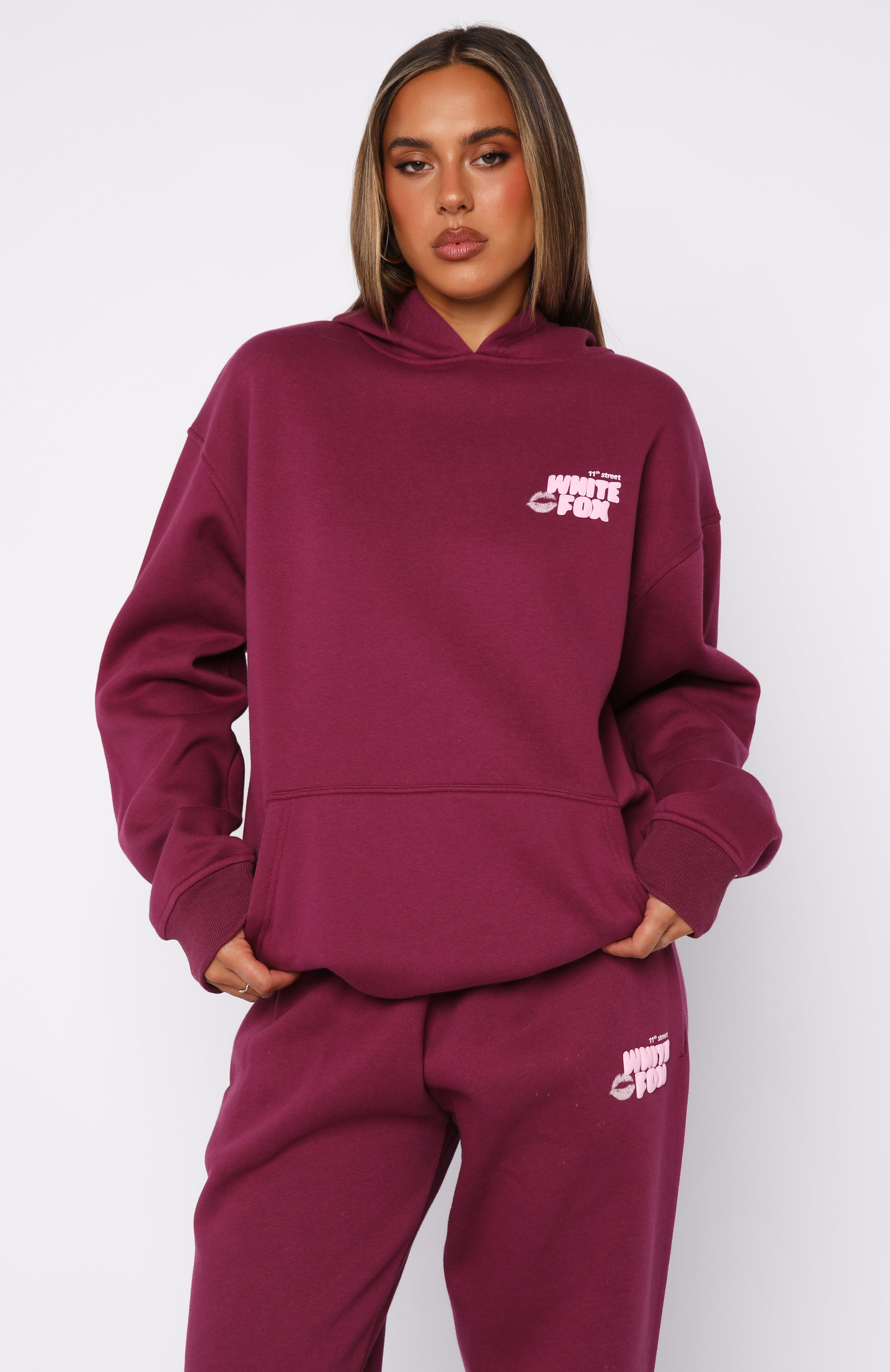 11th Street Sweet Kisses Oversized Hoodie Very Berry | White Fox