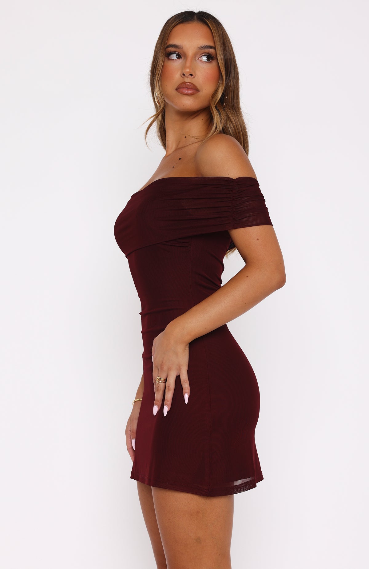 blue dress for baby girl Got The Talent Off Shoulder Mini Dress Burgundy
