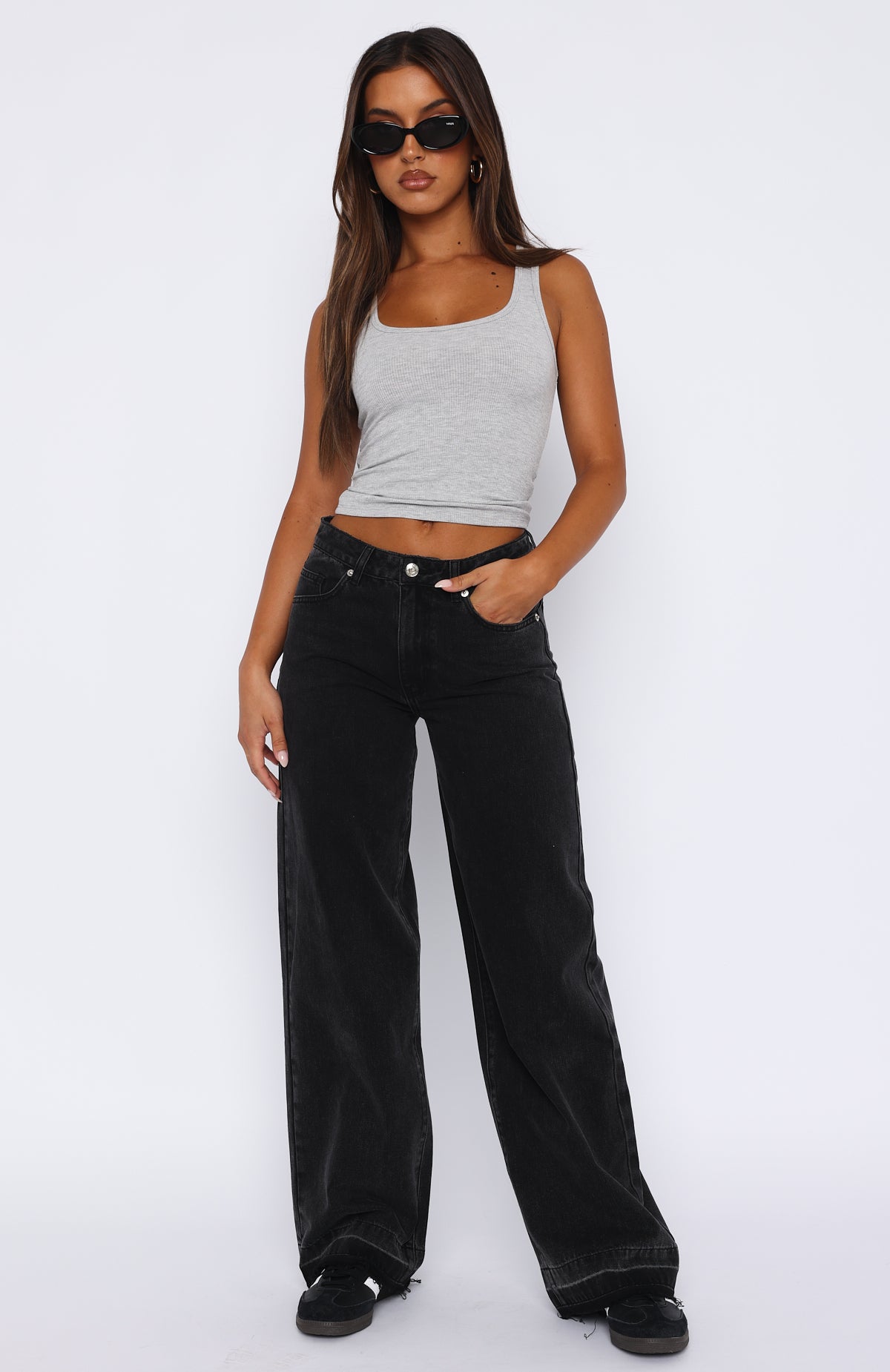 Bring The Style Low Rise Wide Leg Jeans Black Acid Wash