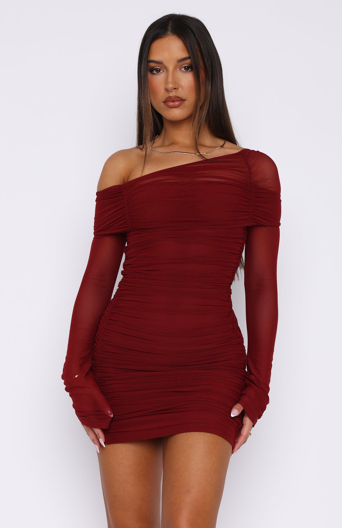 chinese dress ladies I Feel Love Long Sleeve Mini Dress Burgundy