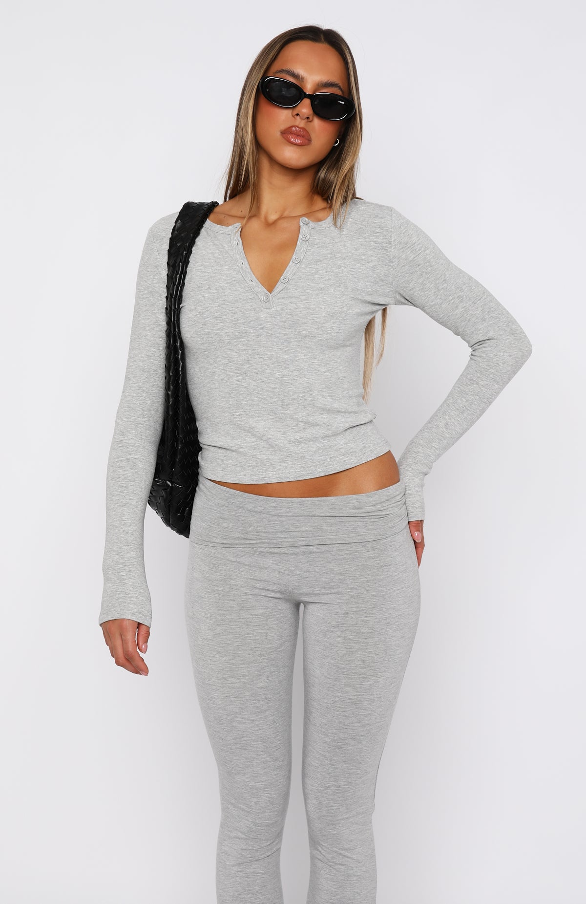 Give Me The Details Long Sleeve Top Grey | White Fox Boutique US