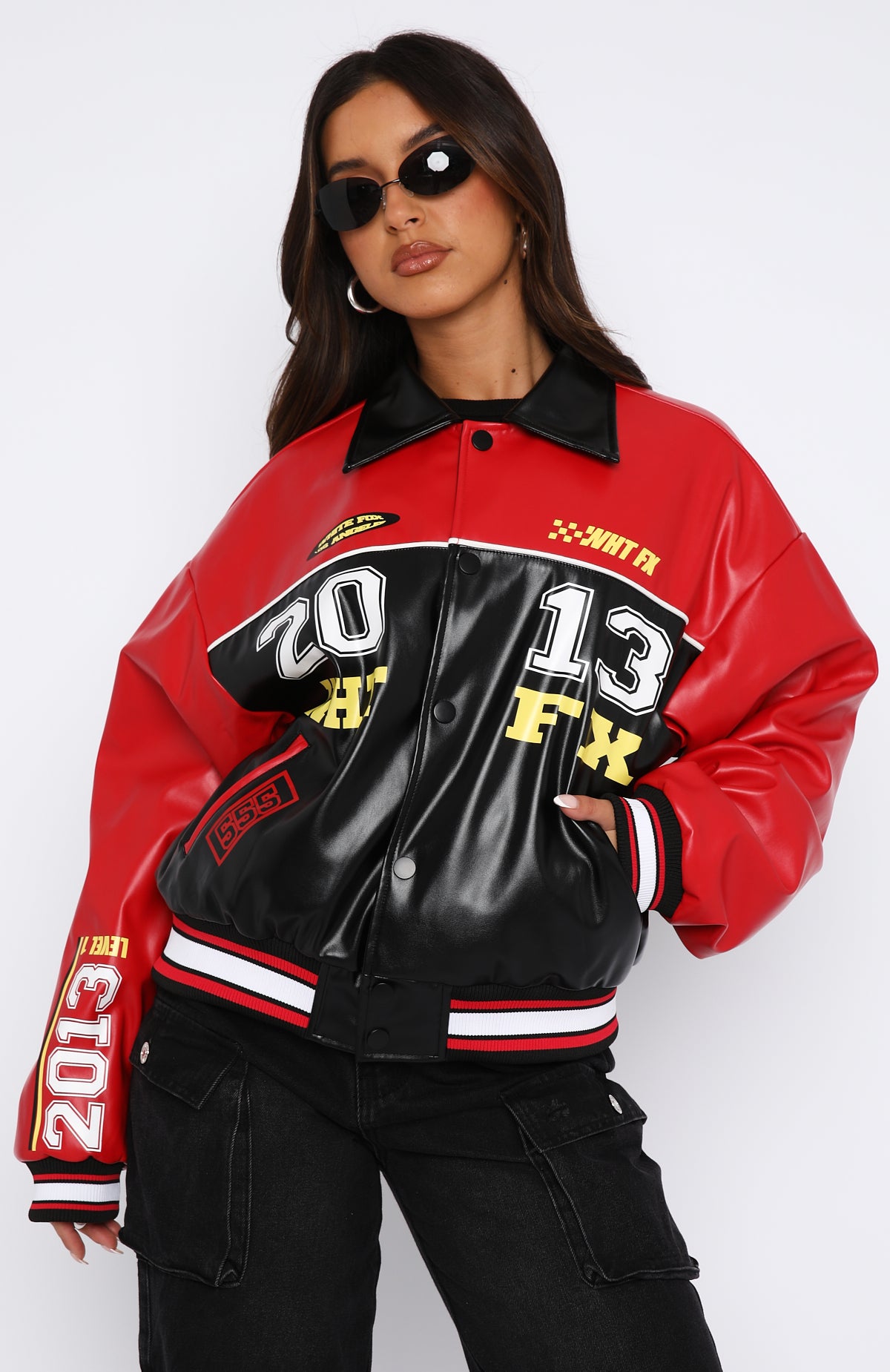 US Here Of | Out Bomber Black/Red White Fox Boutique Jacket