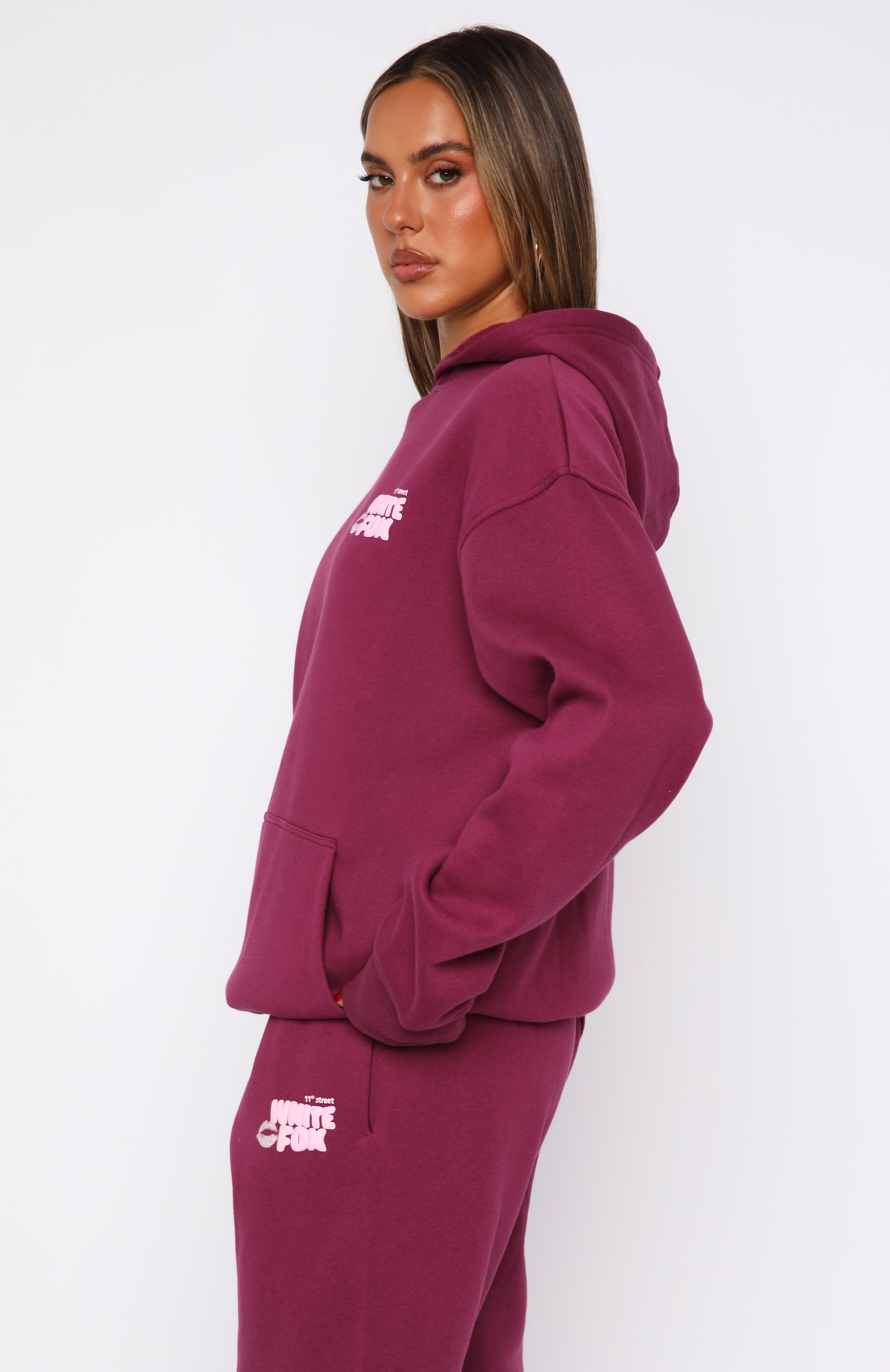 11th Street Sweet Kisses Oversized Hoodie Very Berry | White