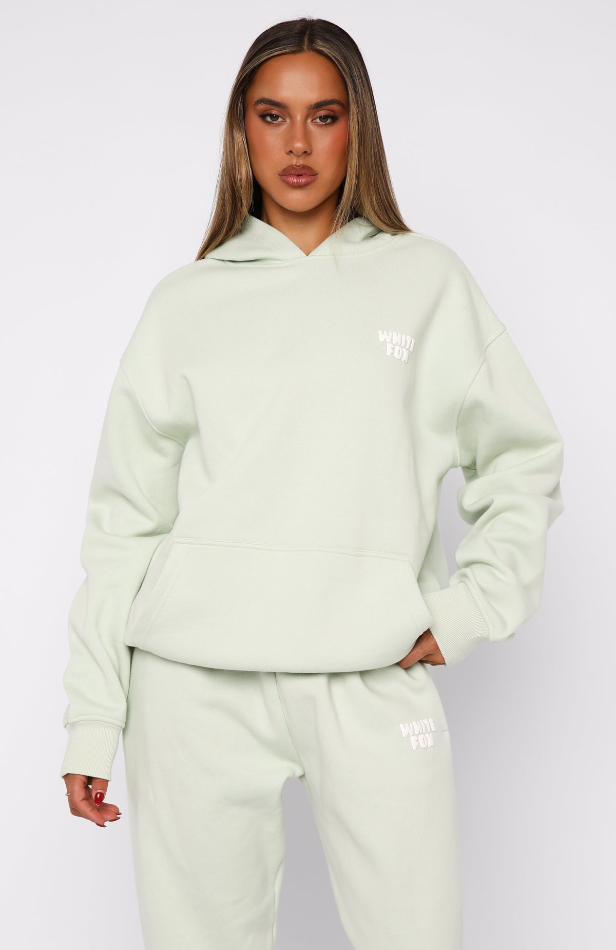 11th Street Keeping It Real Oversized Hoodie Iced Matcha | White 