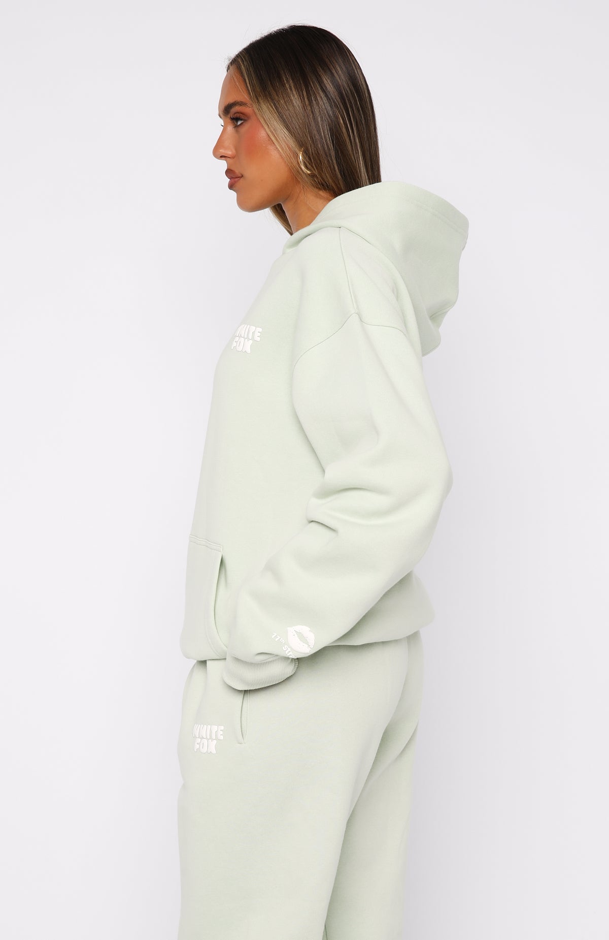11th Street Keeping It Real Oversized Hoodie Iced Matcha | White
