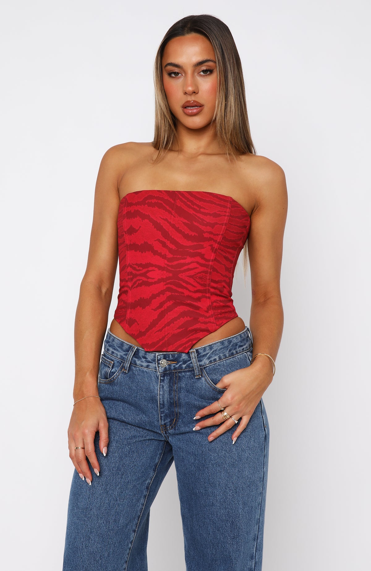 Let It Go Strapless Bustier Rouge Zebra | White Fox Boutique US