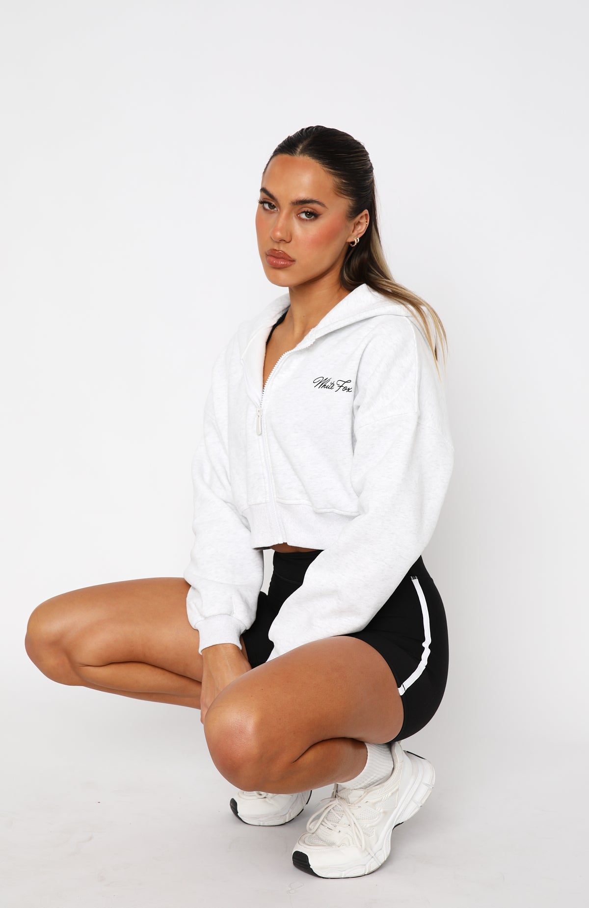 Stepping Out Cropped Hoodie Grey Marle | White Fox Boutique US