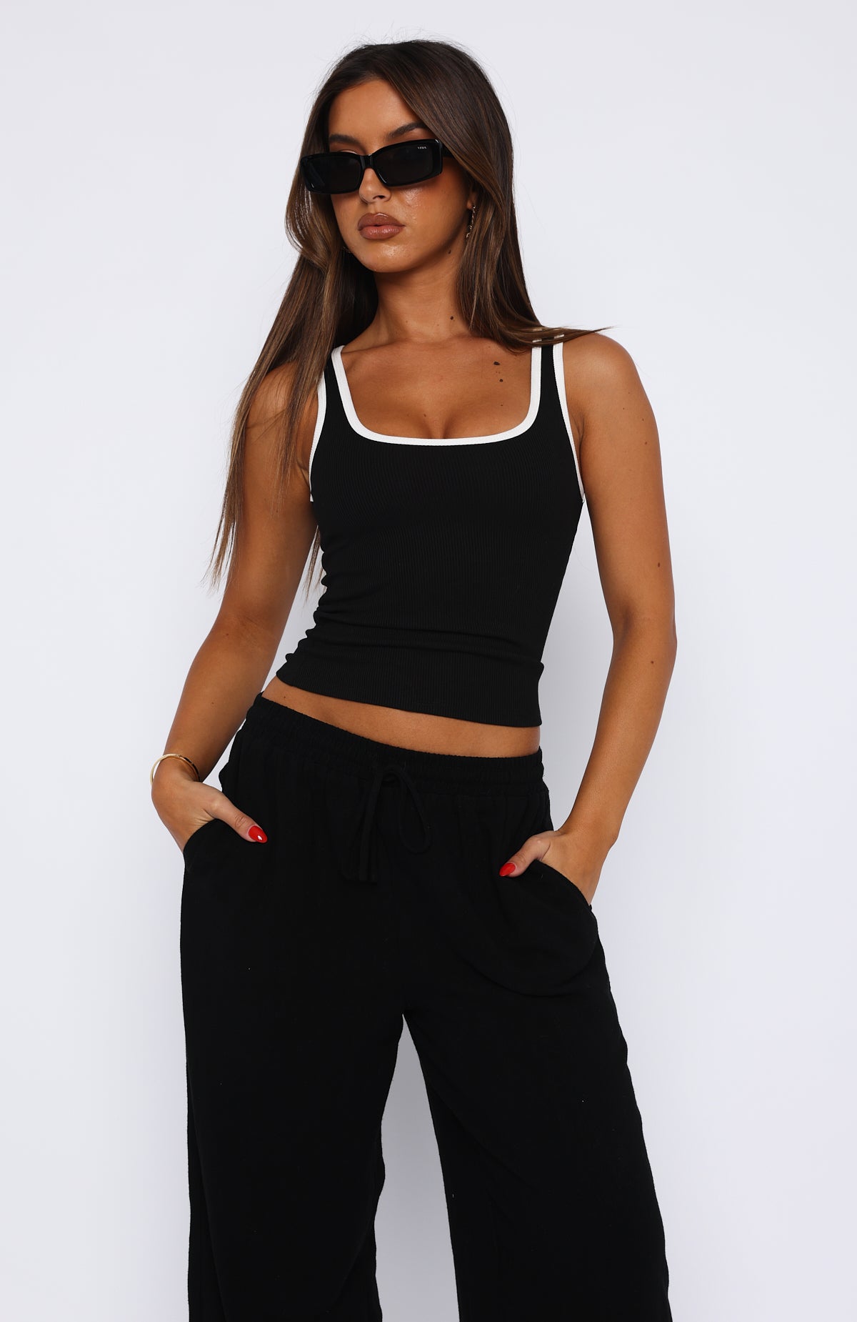 Let Me Adore You Ribbed Tank Top Black/White | White Fox Boutique US