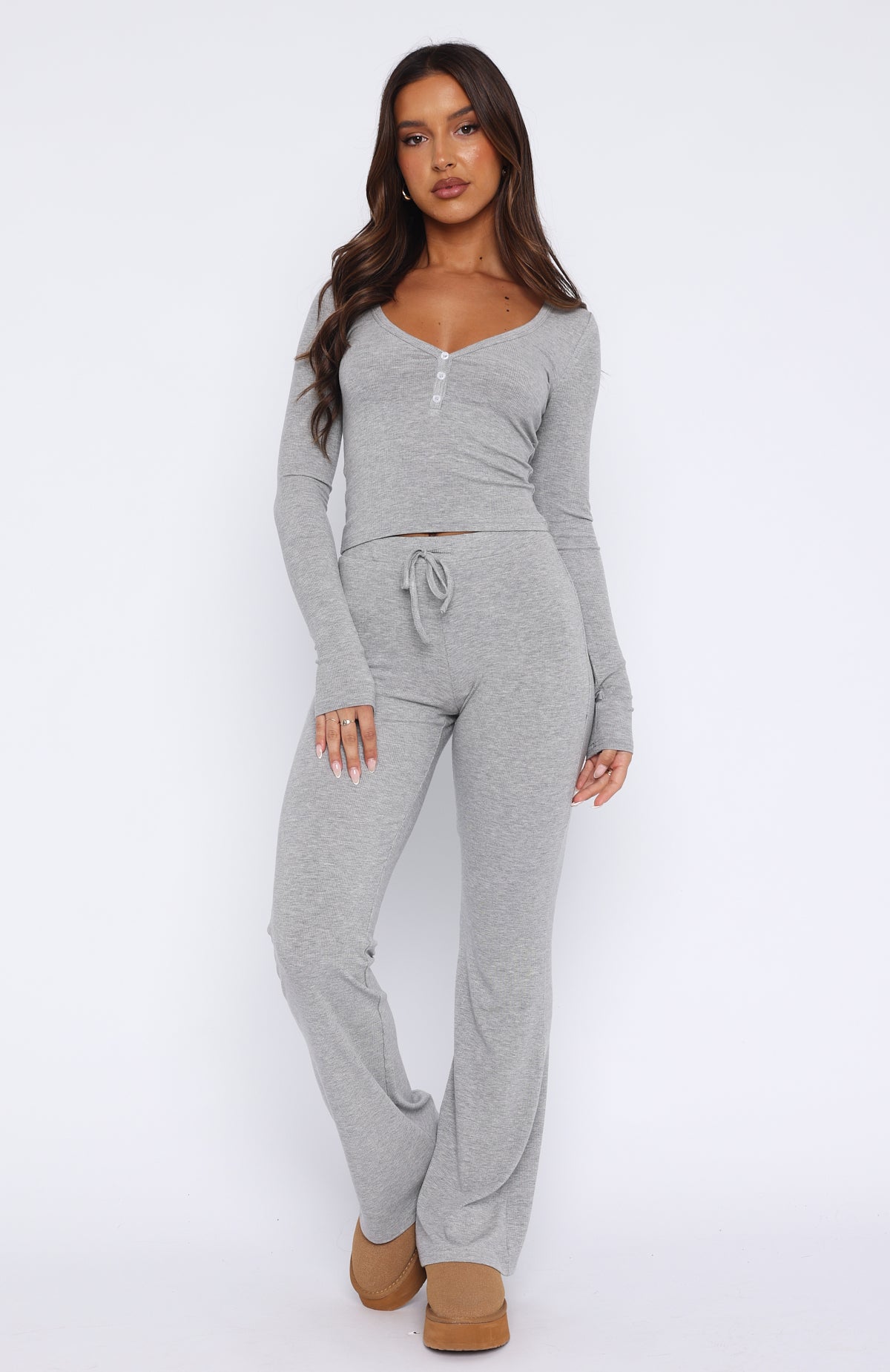 Don't Wake Me Up Pyjama Set Grey Marle | White Fox Boutique US