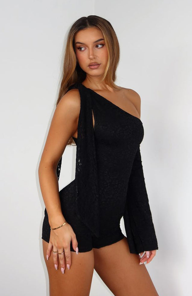 Lovers Delight Lace Playsuit Black | White Fox Boutique US