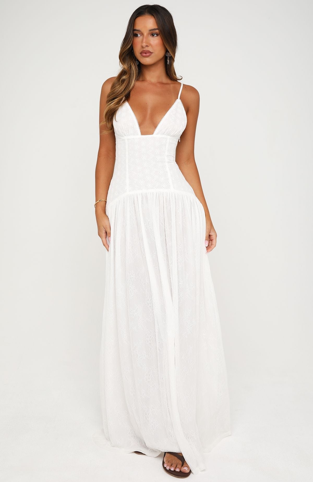 Sultry Shore Broderie Maxi Dress Off White | White Fox Boutique US