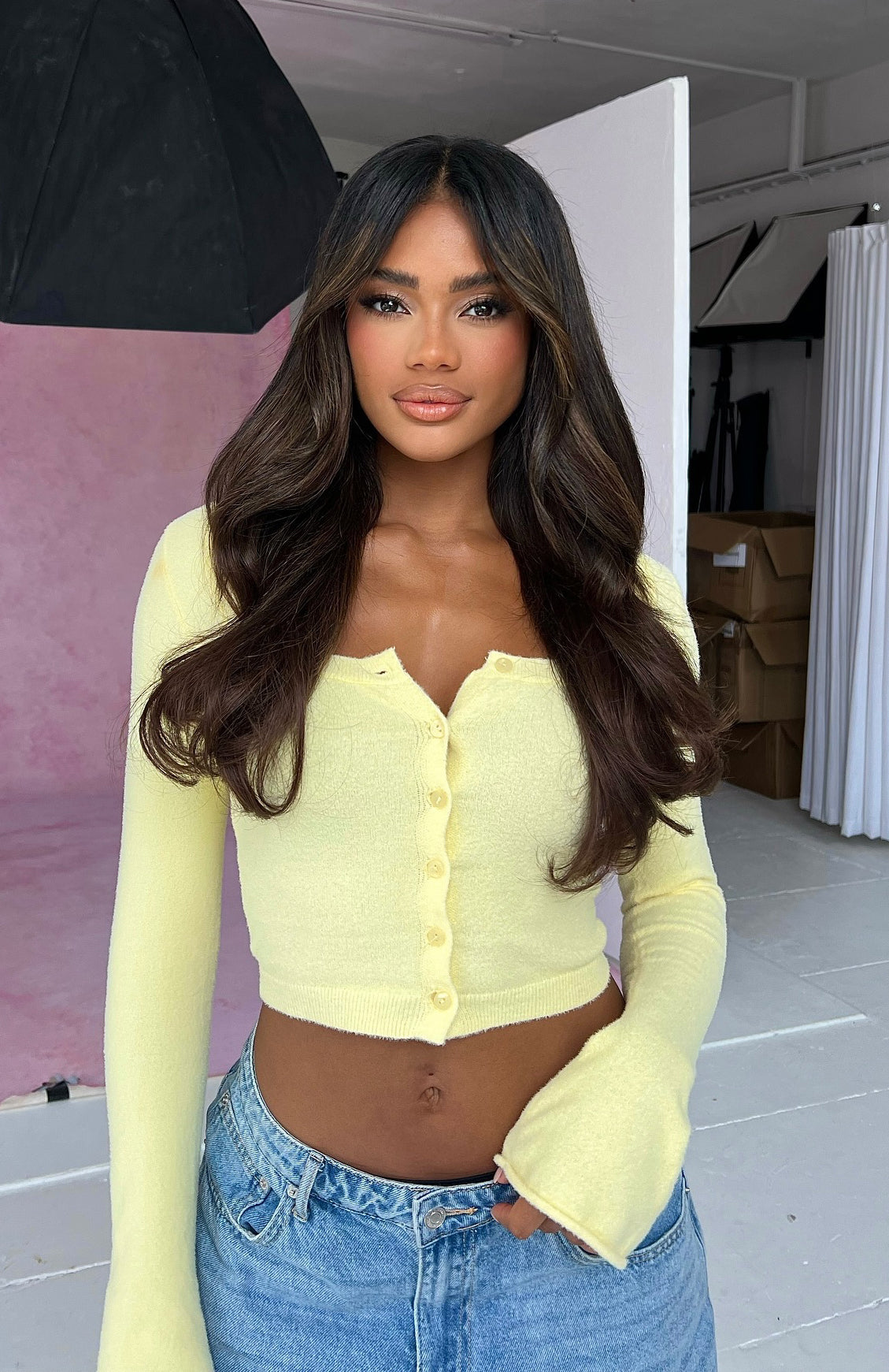 Going On Replay Long Sleeve Cardi Lemon | White Fox Boutique US