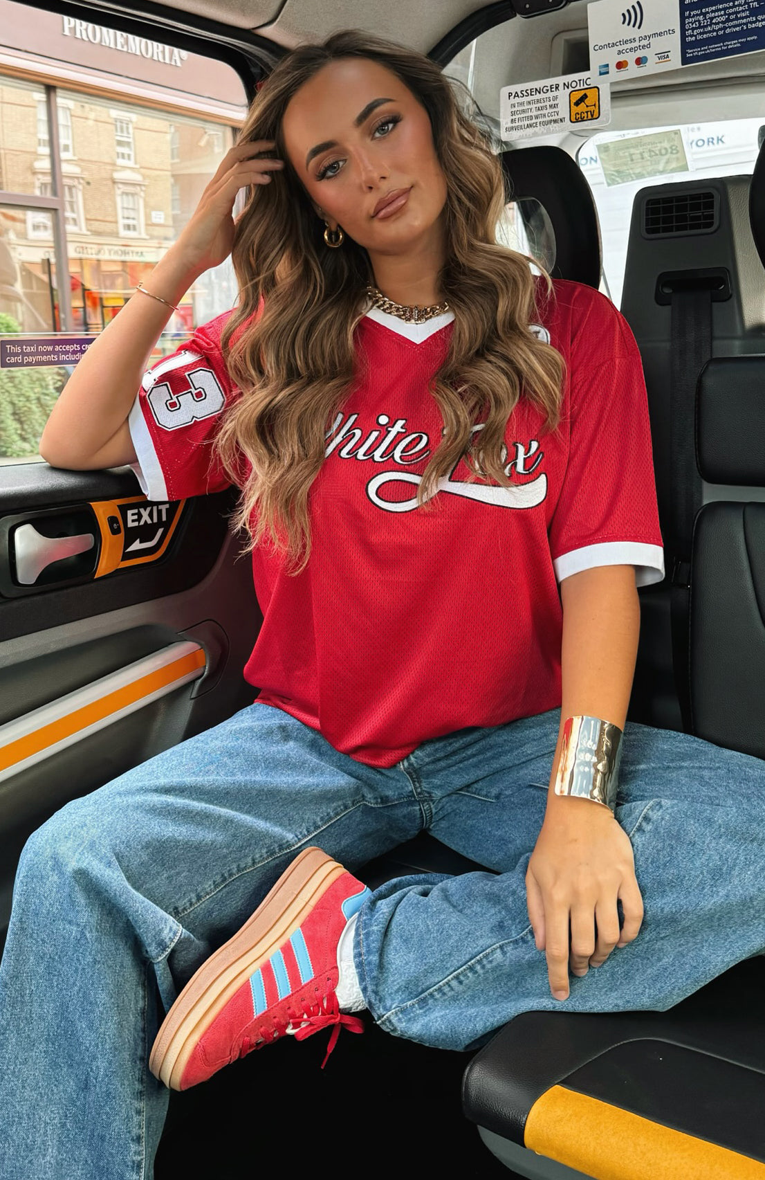 Hit A Home Run Oversized Jersey Red | White Fox Boutique US
