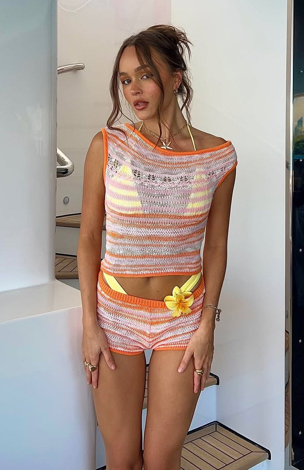 Please Change Your Mind Knit Shorts Peaches And Cream | White Fox