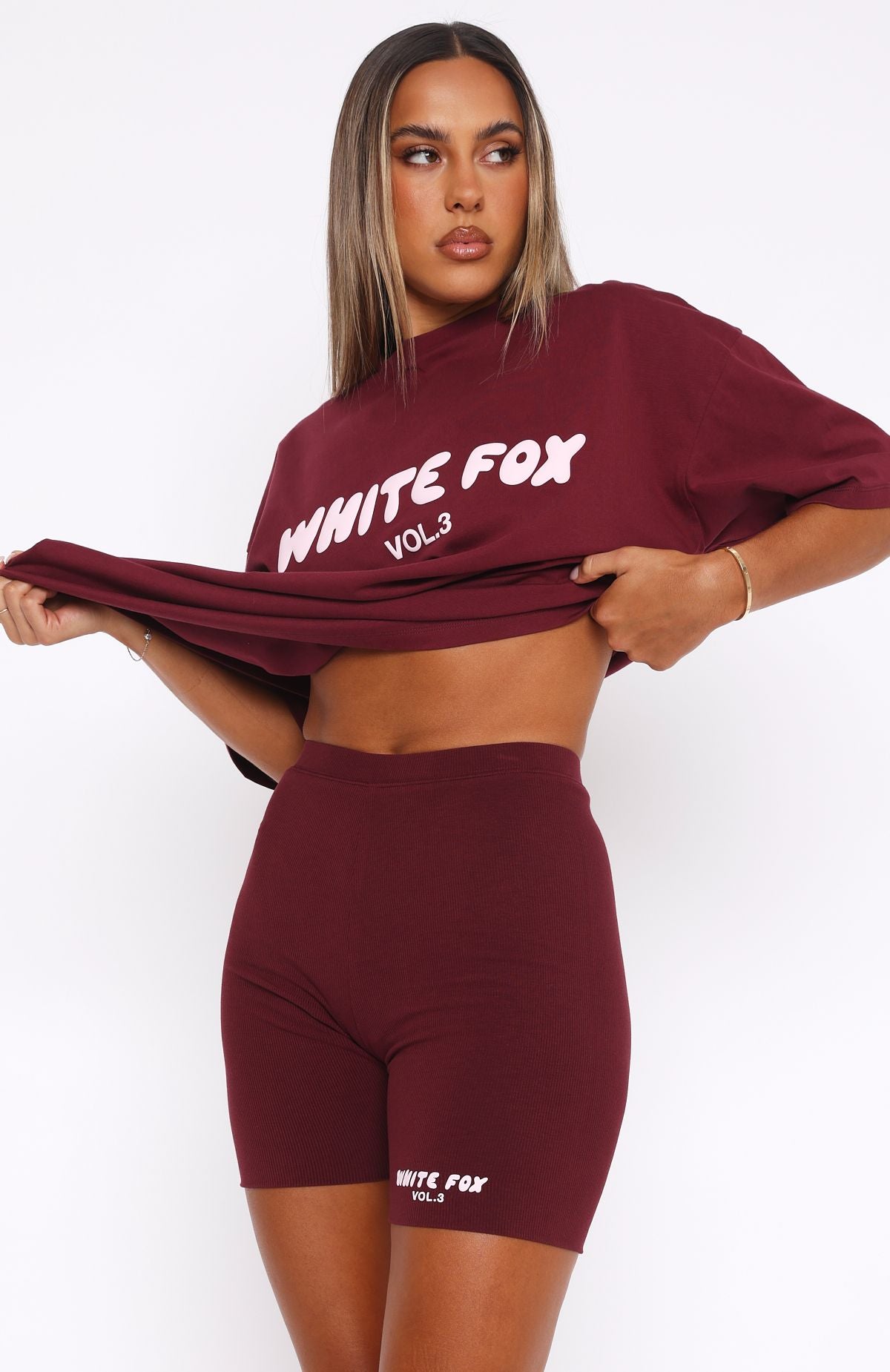 Offstage Ribbed Bike Shorts Red Velvet | White Fox Boutique US