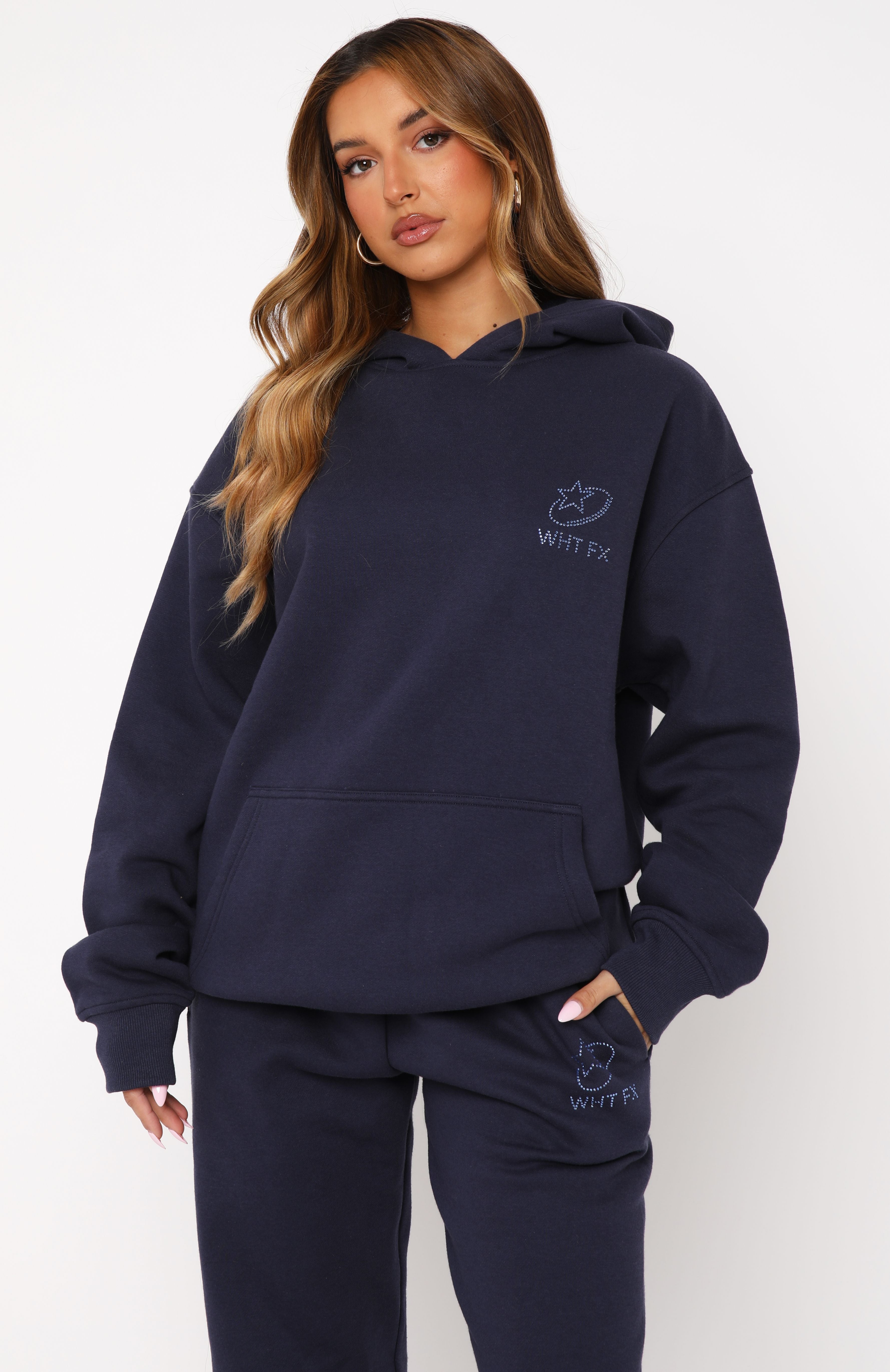 安価 ワタナベ Hoodie Oversized Shining Always Navy US Boutique Fox White | トップス