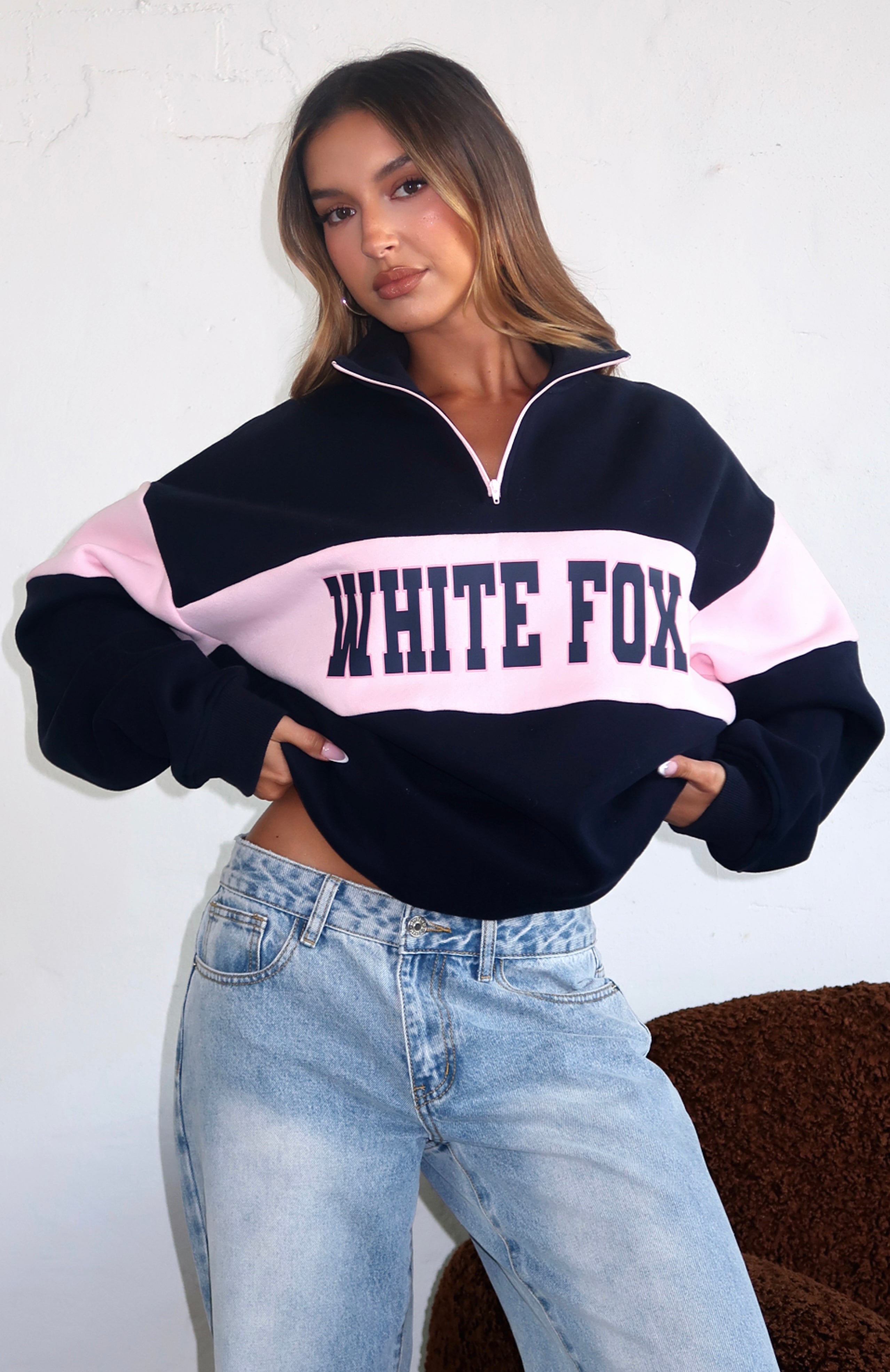 Show Yourself Zip Front Sweater Navy | White Fox Boutique US