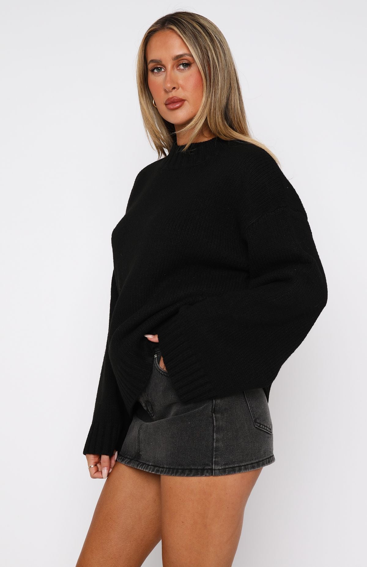 Winter's Chill Knit Sweater Black | White Fox Boutique US