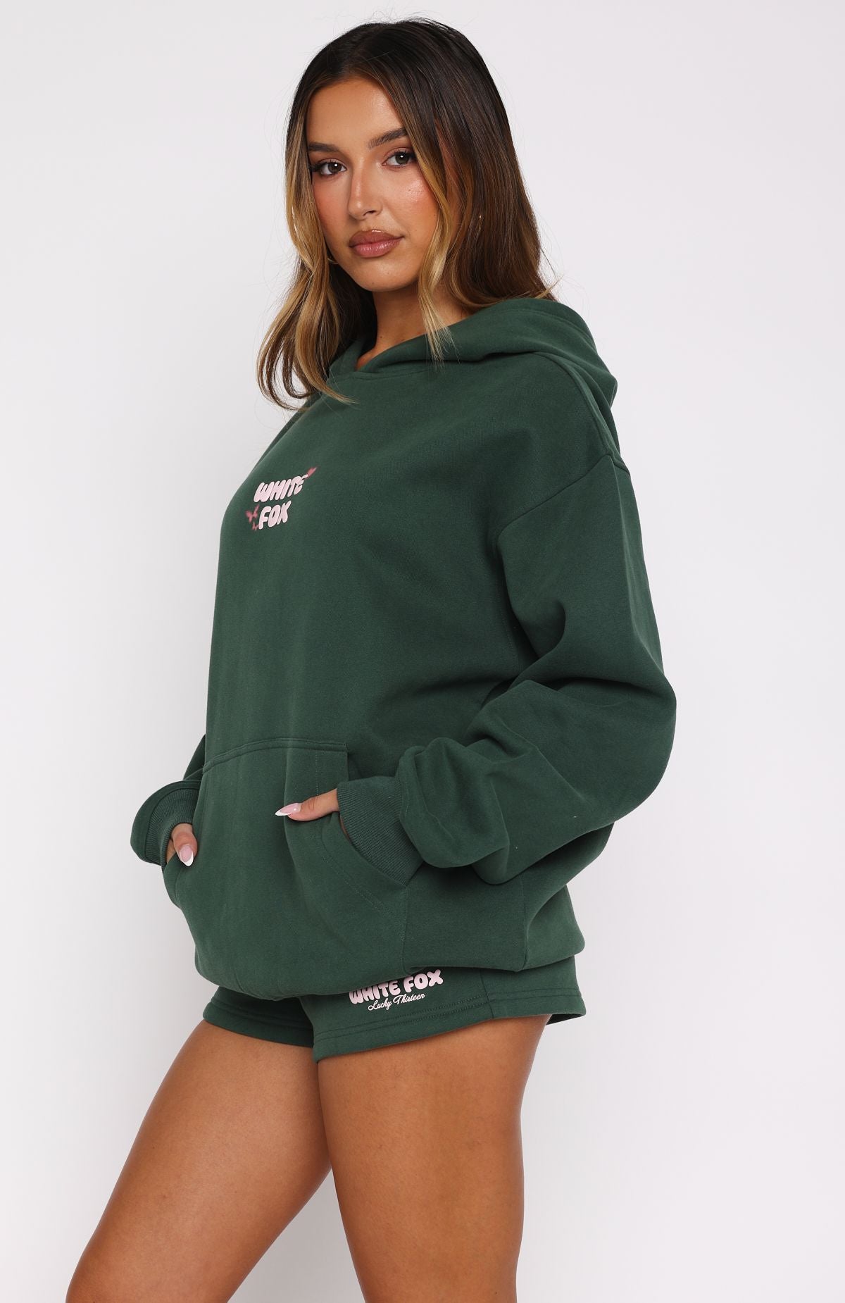 Lucky Thirteen Stephanie Oversized Hoodie Green | White Fox