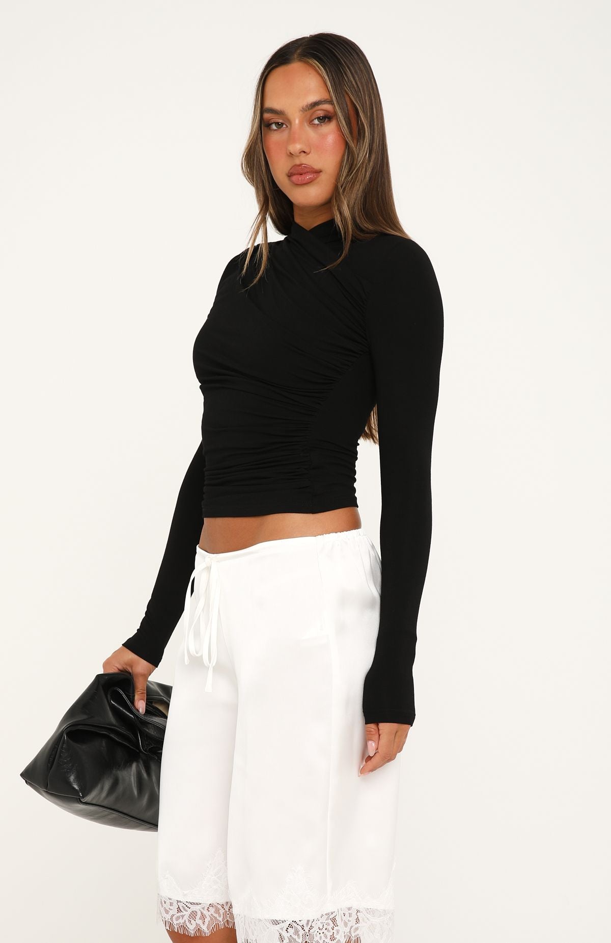Quiet Crush Long Sleeve Top Black | White Fox Boutique US