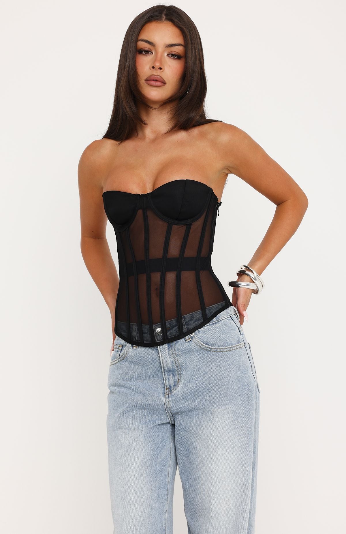 Just A Peek Strapless Bustier Black | White Fox Boutique US