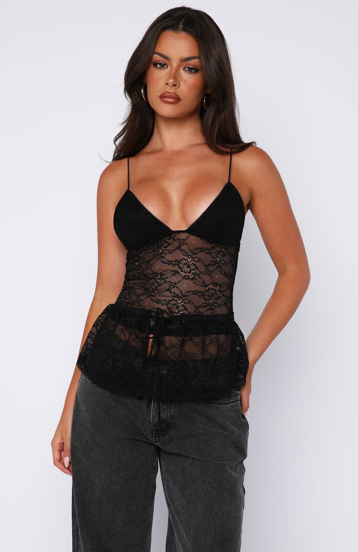 Vintage Postcard Lace Top Black | White Fox Boutique US