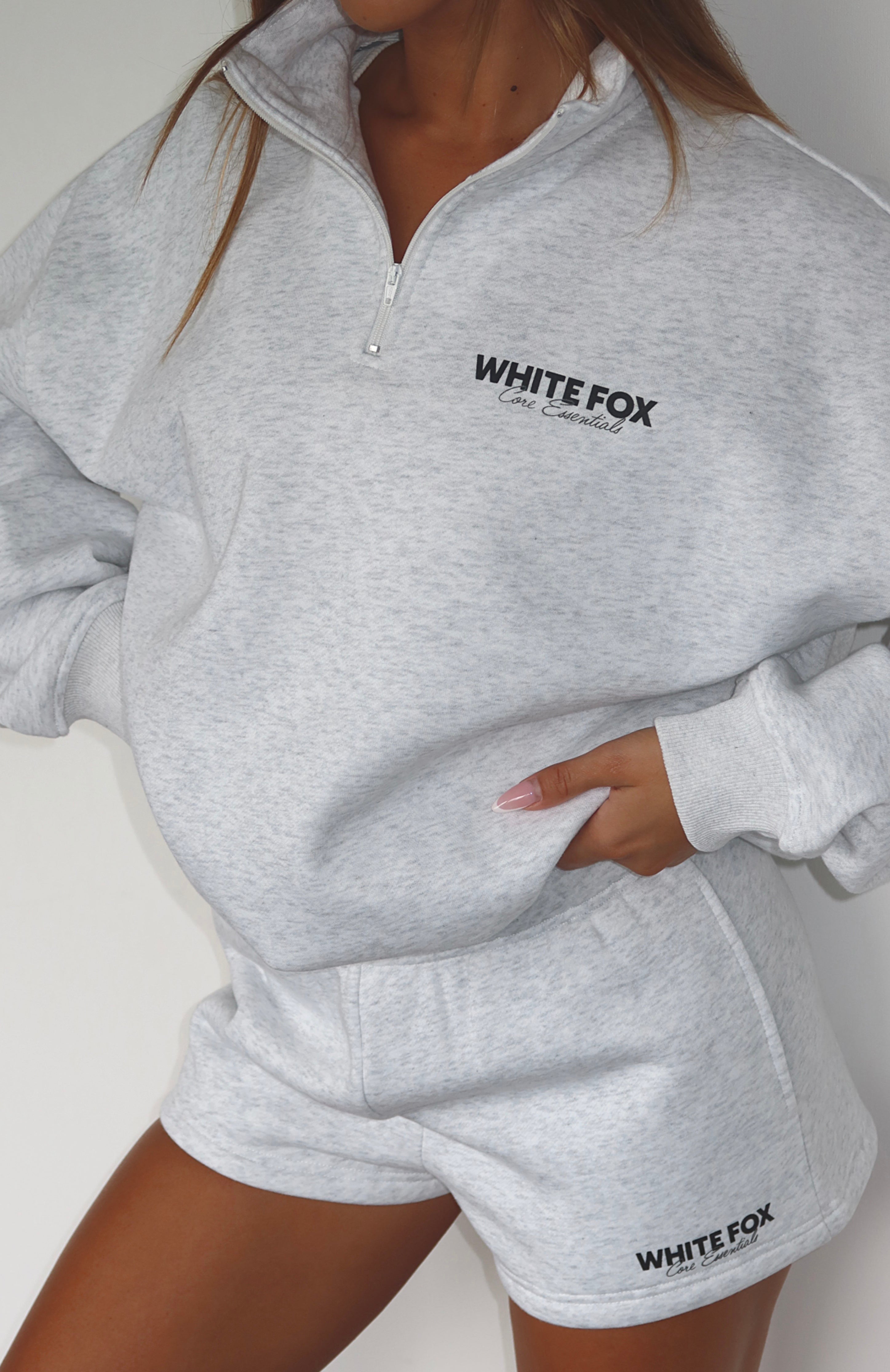 Core Essentials Zip Sweater Grey Marle | White Fox Boutique US