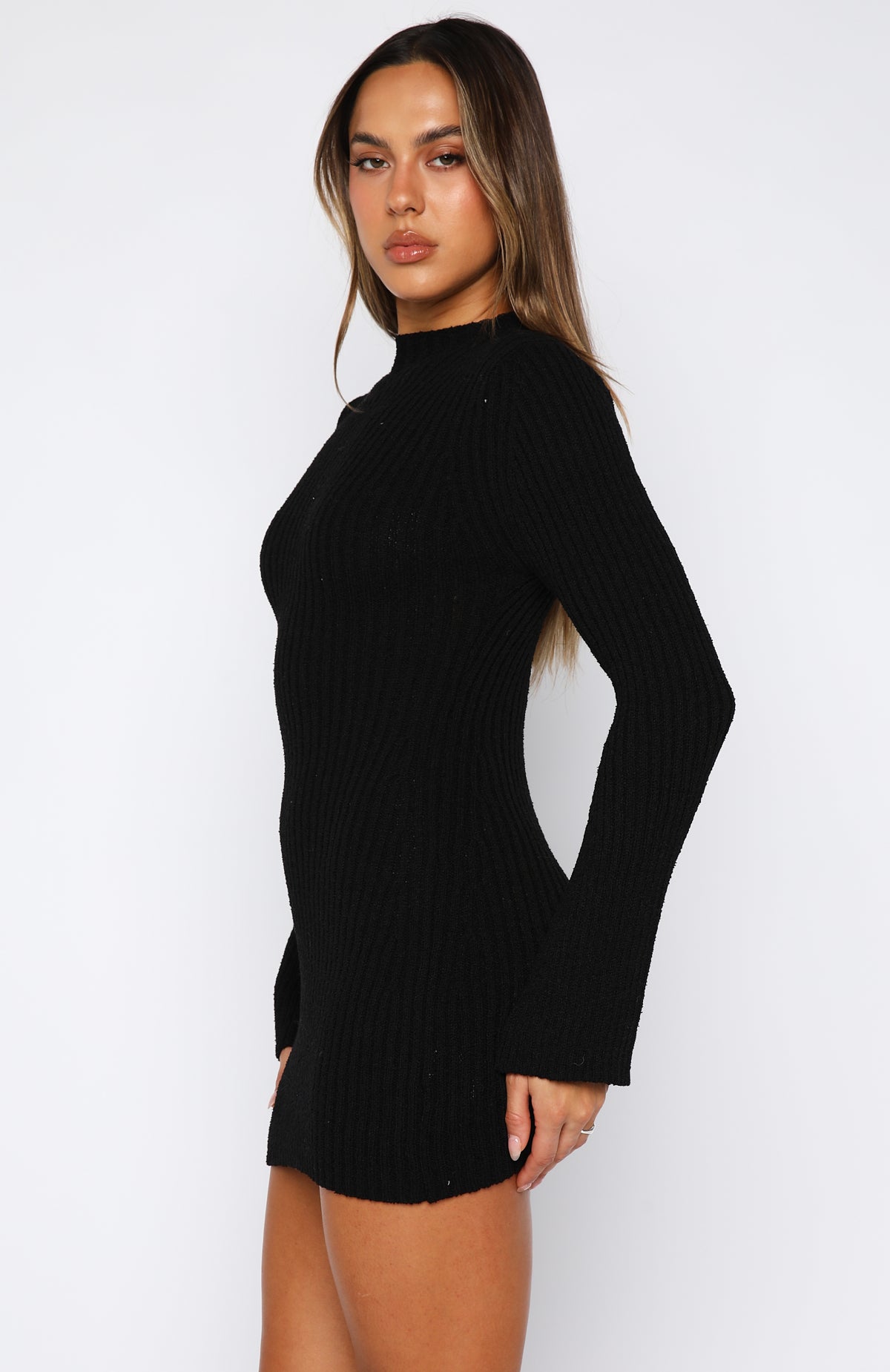 los moto sweater mini dress Get On Down Long Sleeve Knit Mini Dress Black