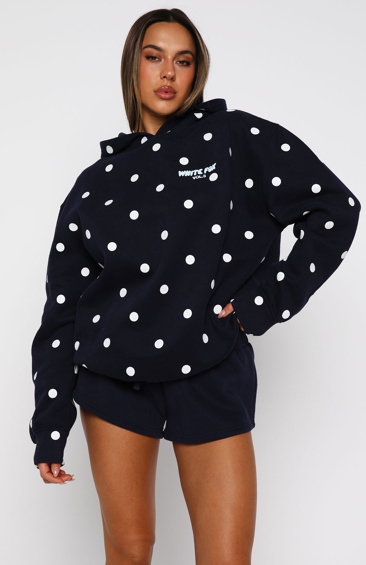 Offstage Printed Oversized Hoodie Navy Polka Dot | White Fox