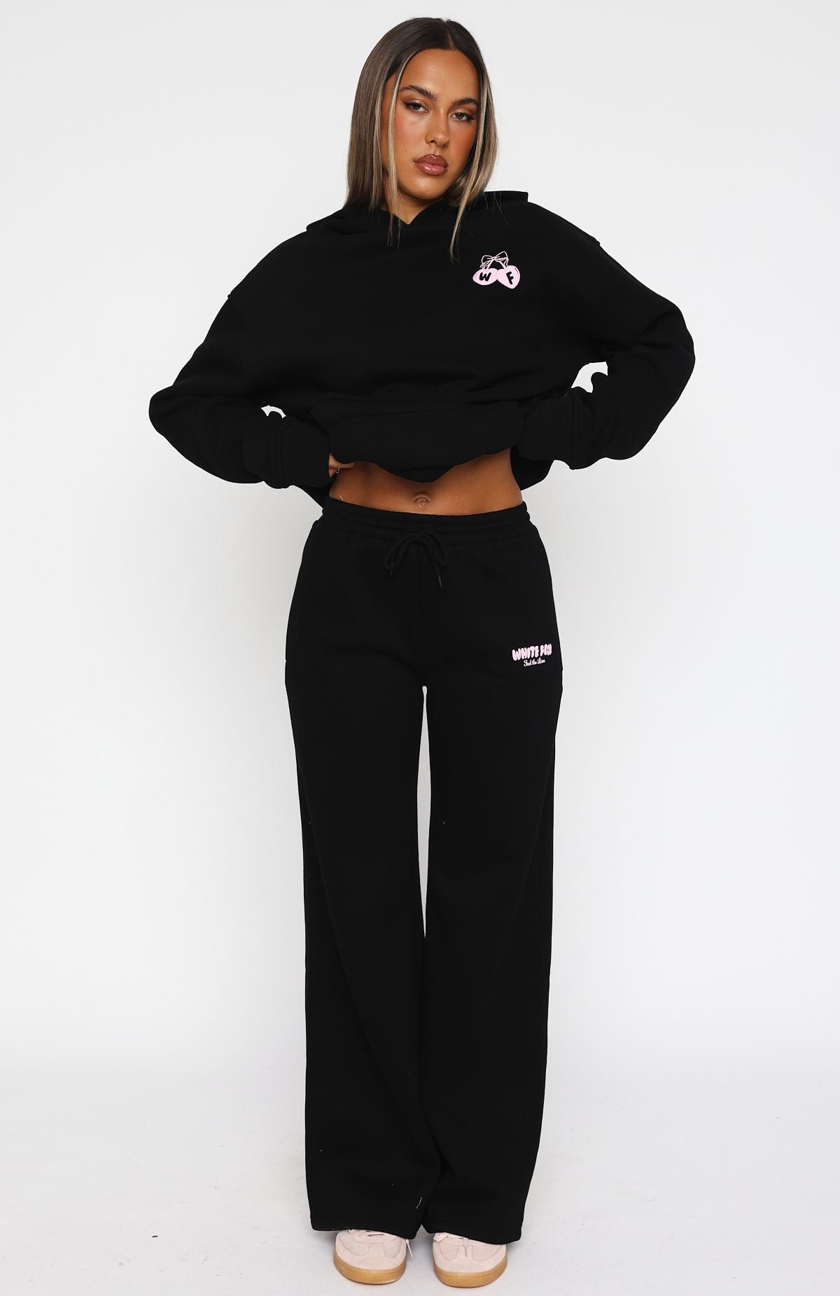 Feel The Love Wide Leg Sweatpants Black | White Fox Boutique US
