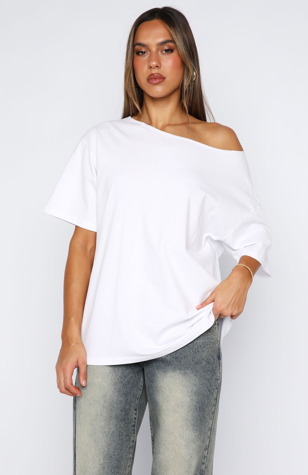 Give Me Options Off Shoulder Tee White | White Fox Boutique US