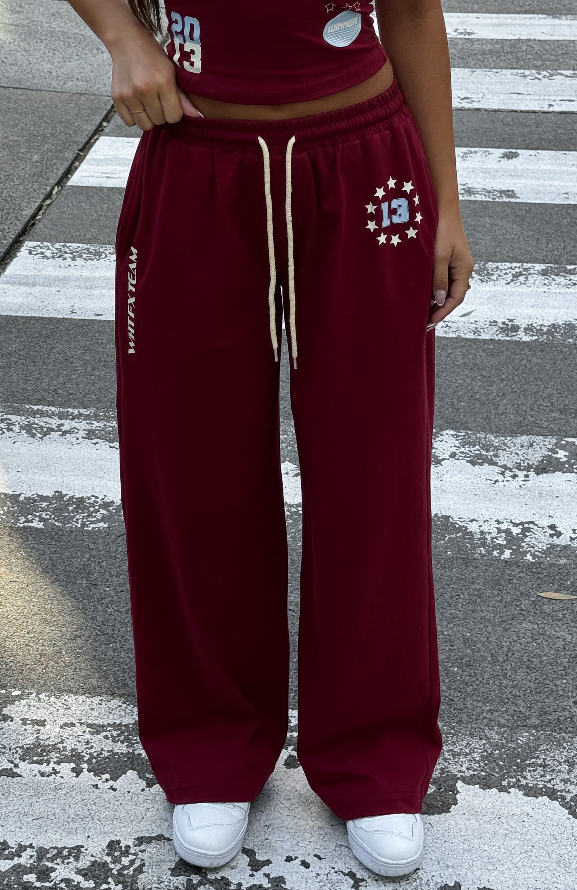 Full Schedule Track Pants Burgundy | White Fox Boutique US