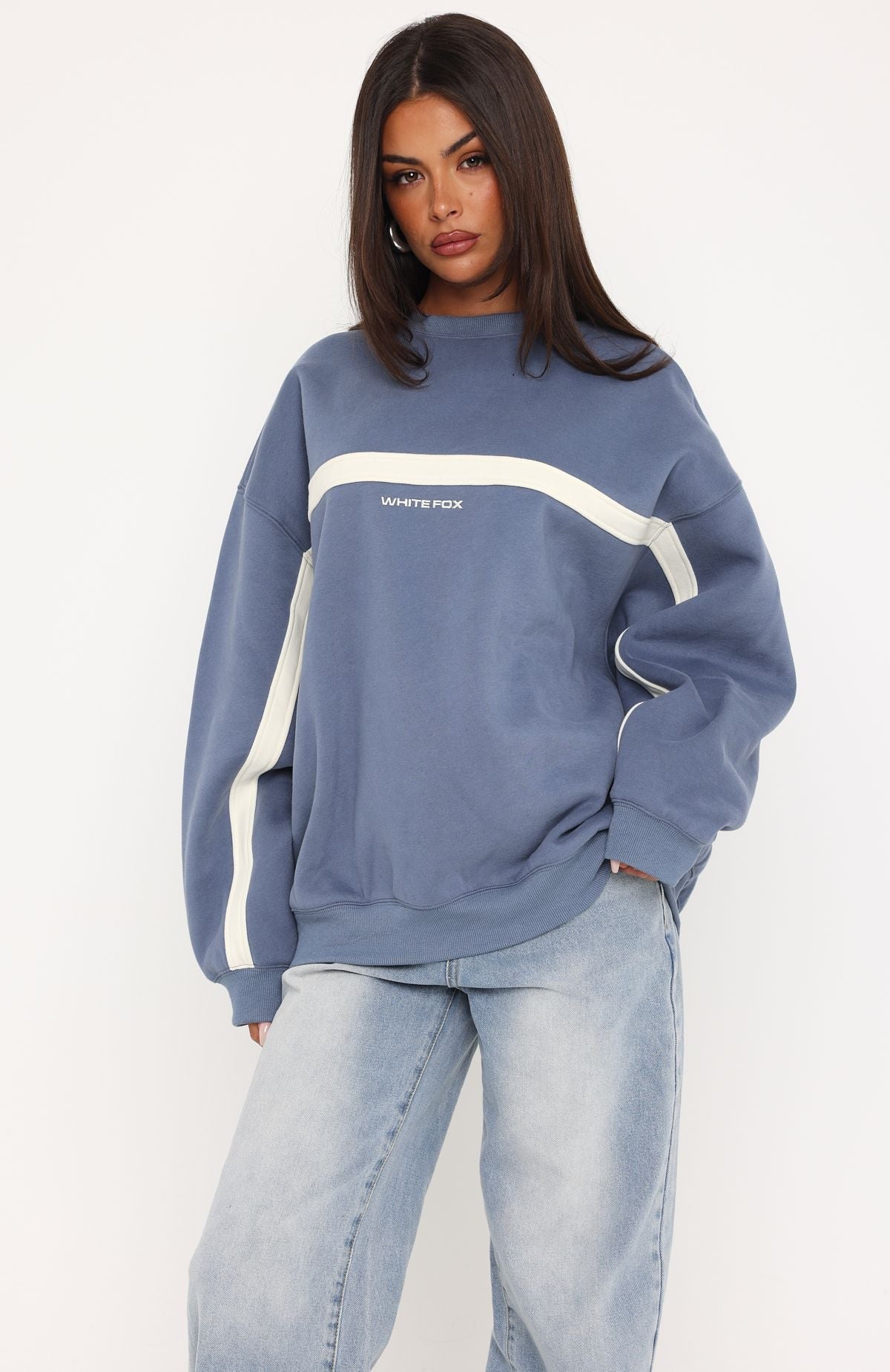 Take Another Chance Oversized Drop Shoulder Sweater Ocean | White